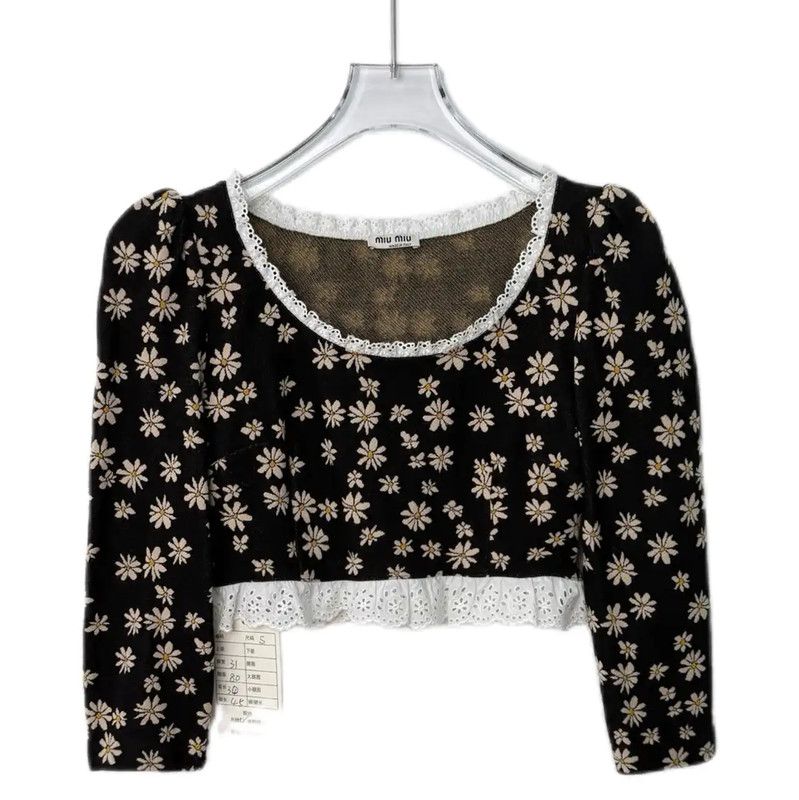 Miu Miu Miu Miu Black Floral Print Cropped Jacket 0089 Size S / US 4 / IT 40 - 1 Thumbnail