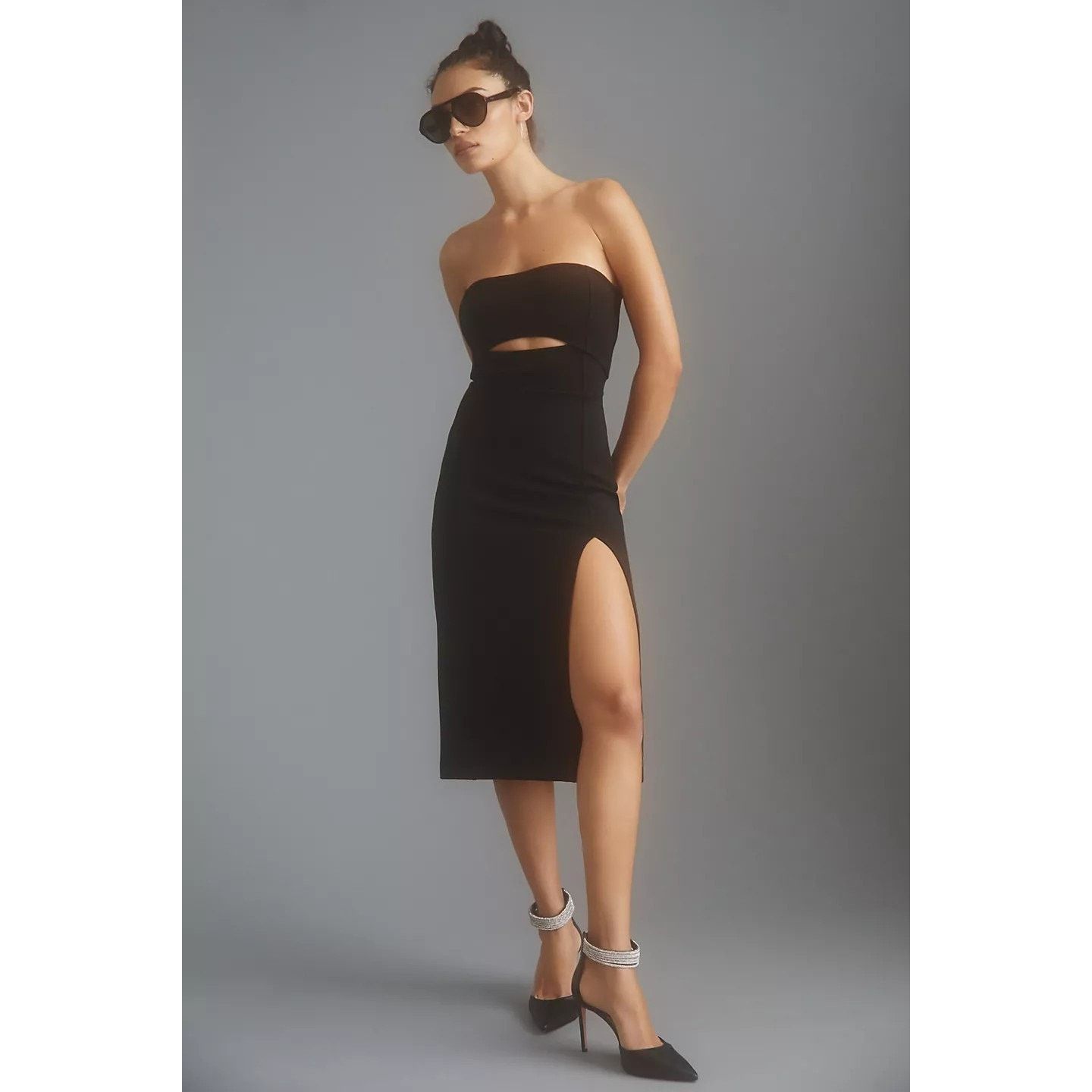 Anthropologie Maeve Ribbed Cutout Dress STRAPLESS $160 Black
