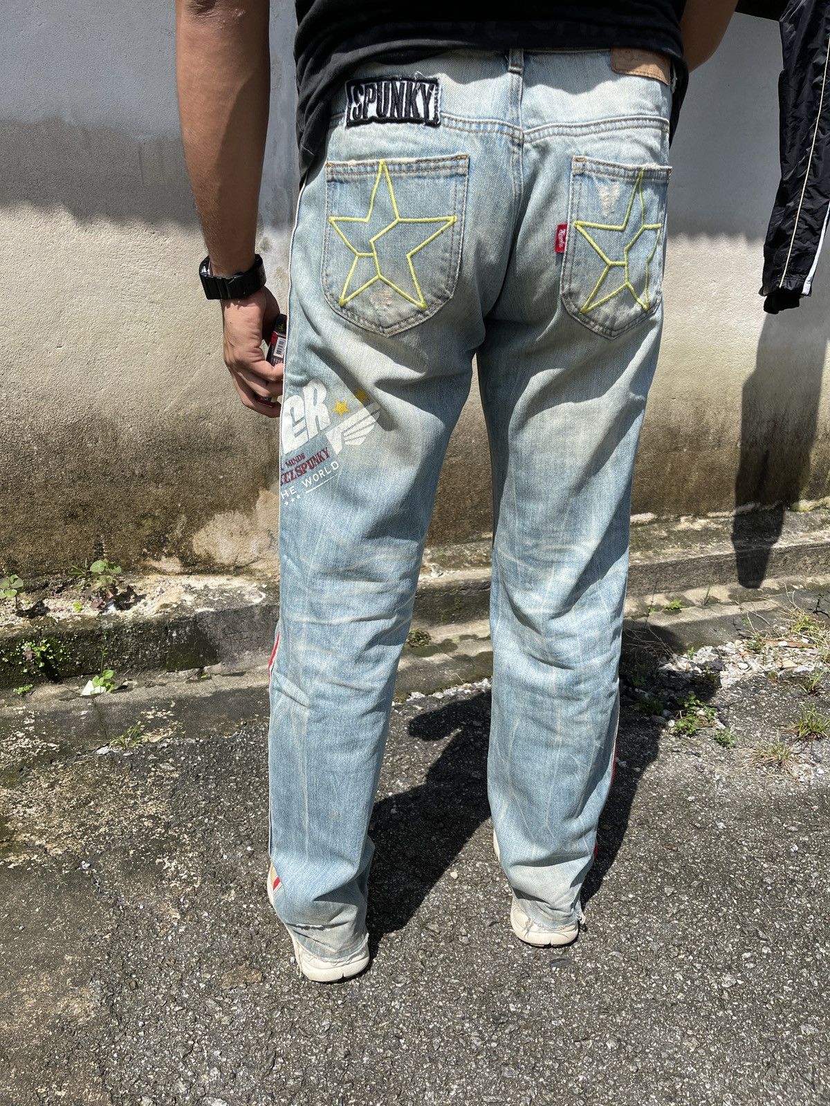 If Six Was Nine Vintage 90s🔥BUZZ SPUNKY🔥Distressed Patches Washed Denim Size US 33 - 19 Thumbnail