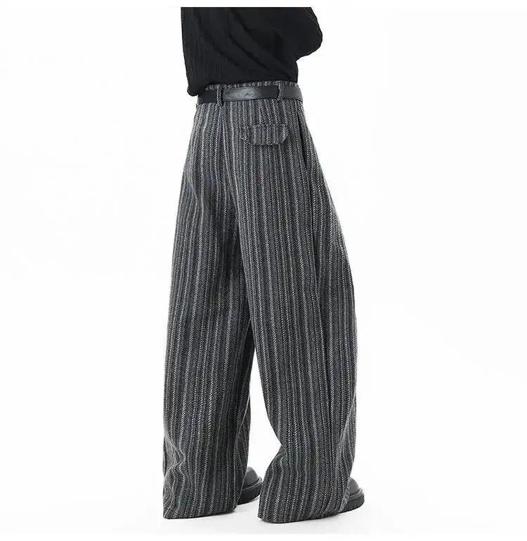 Japanese Brand Trousers Striped Woolen Pleated Wide Leg Pants Size US 30 / EU 46 - 2 Thumbnail