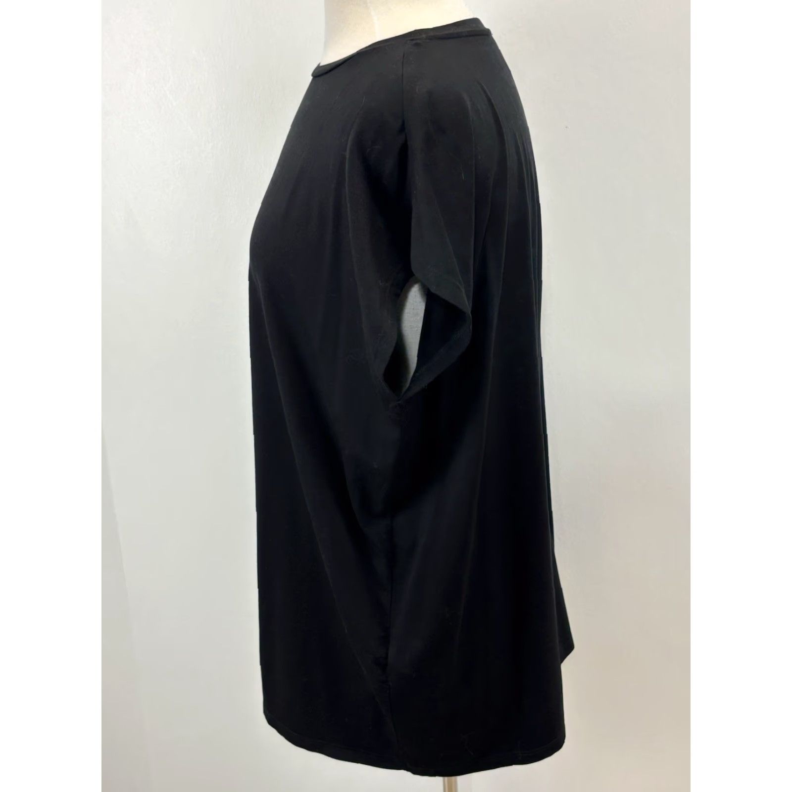 Eileen Fisher VINTAGE Eileen Fisher T-Shirt Tunic Womens Large Black Tencel Blend Minimal Capsule Basic Dolman Sleeve Round Neck Pullover Short Sleeve Casual Womens Size L / US 10 / IT 46 - 2 Thumbnail