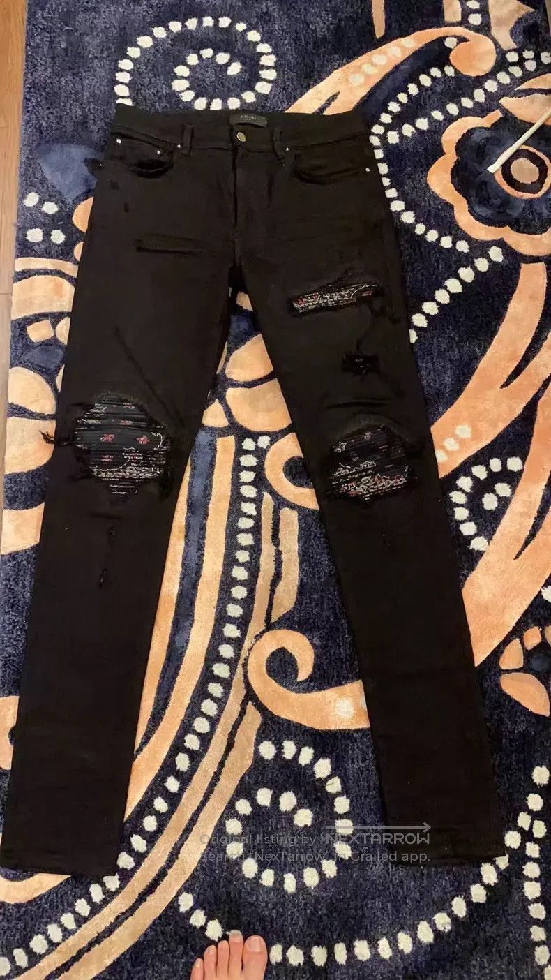 Amiri Amiri Classic seasonal cashew flower patchwork denim jeans Size US 33 - 1 Thumbnail