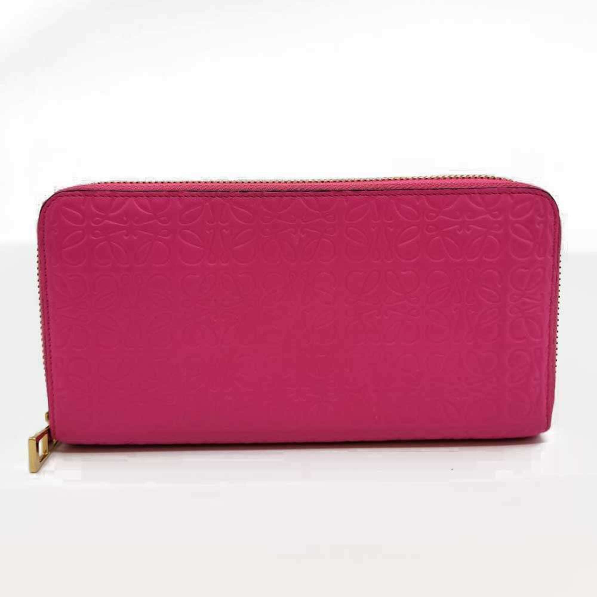Loewe Loewe Repeat Anagram Long Wallet, Round, Pink Leather, Women's Size ONE SIZE - 1 Thumbnail