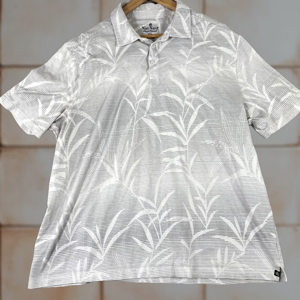 Nat Nast Nat Nast Polo Shirt Mens 2XL White Grey Palm Leaf Striped Short Sleeve Summer Size US XXL / EU 58 / 5 - 1 Thumbnail