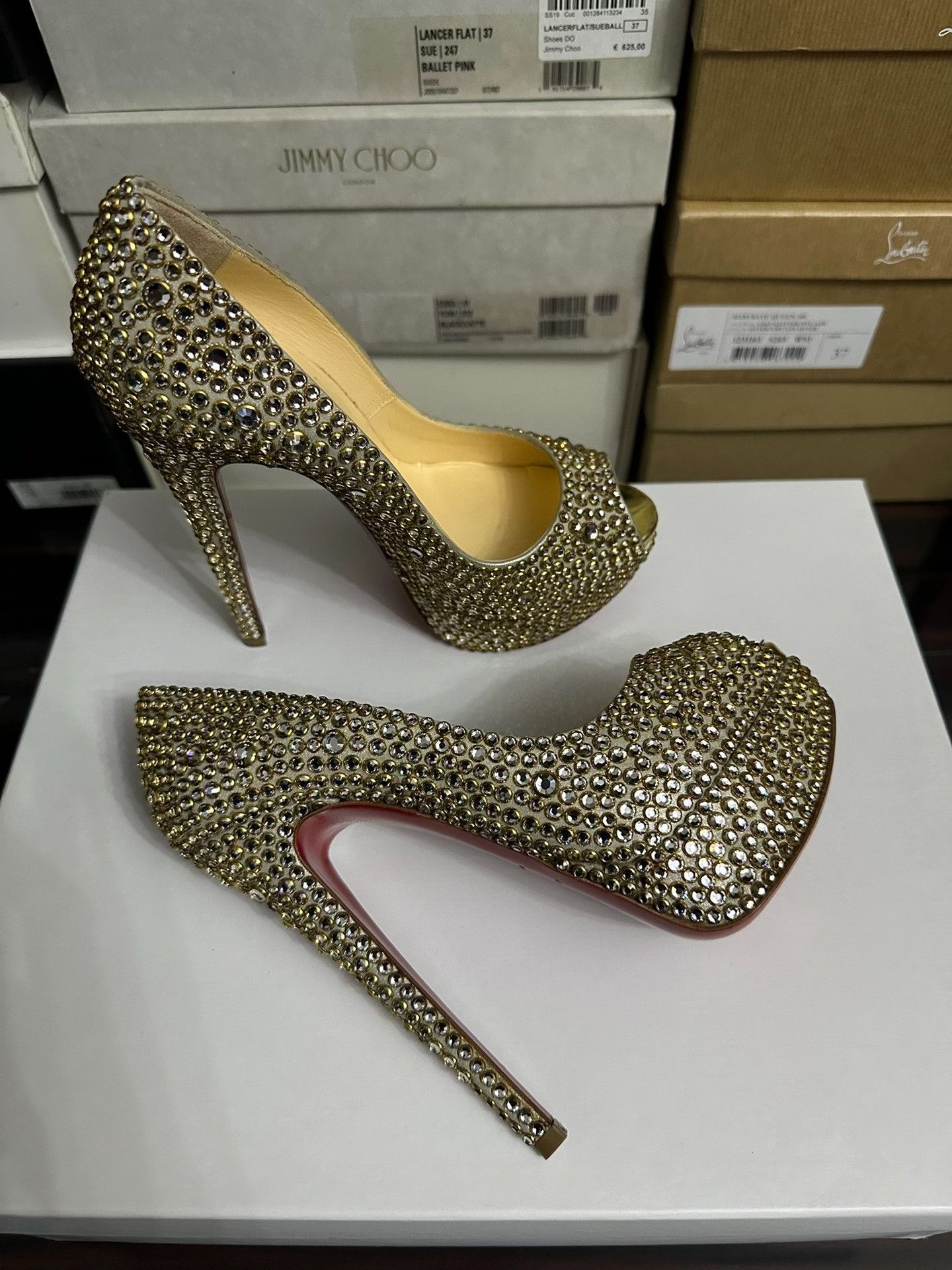 Christian Louboutin Christian Louboutin Gold Crystal Heels Size US 4 / IT 34 - 1 Thumbnail