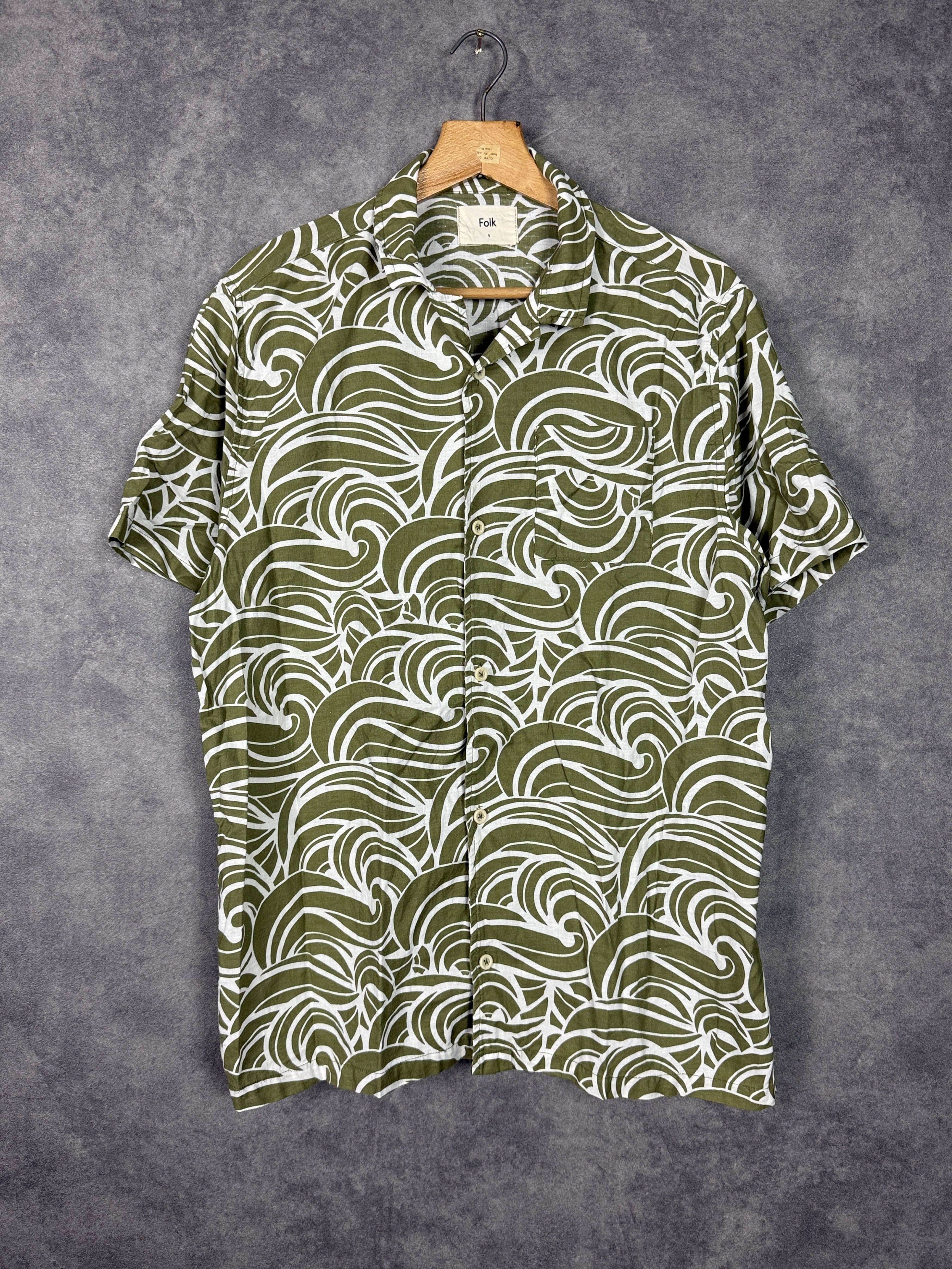 Folk Folk shirt olive white interesting all over pattern linen Size US L / EU 52-54 / 3 - 1 Thumbnail