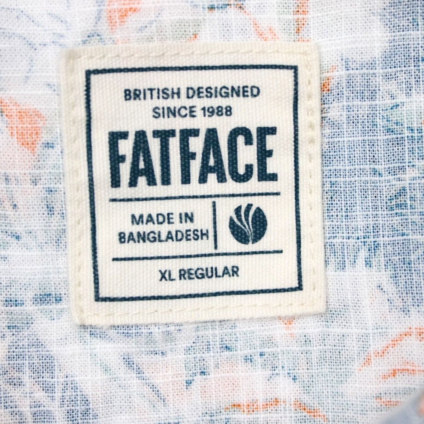 FatFace FatFace Shirt Mens XL White/Orange/Blue Floral Reverse Print Cotton Short Sleeve Button-Up Hawaii Theme Mens X-Large Floral Print Shirt Size US XL / EU 56 / 4 - 6 Thumbnail