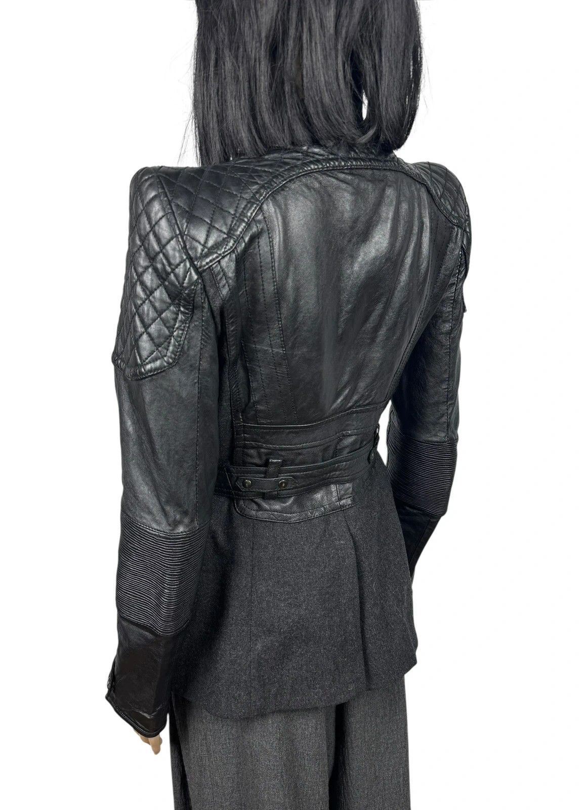 Diesel Black Gold Biker Belted Jacket Leather Wool size 40