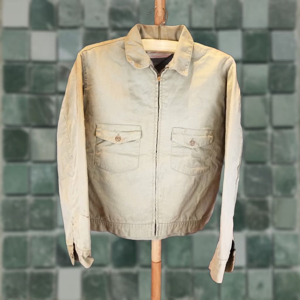 Vintage VINTAGE Unbranded Beige Work Mechanic Gray Fannel Lining Jacket SZ 42 Men's Jacket 50s 24in Chest Cross Shoulder 24in Size US XS / EU 42 / 0 - 1 Thumbnail