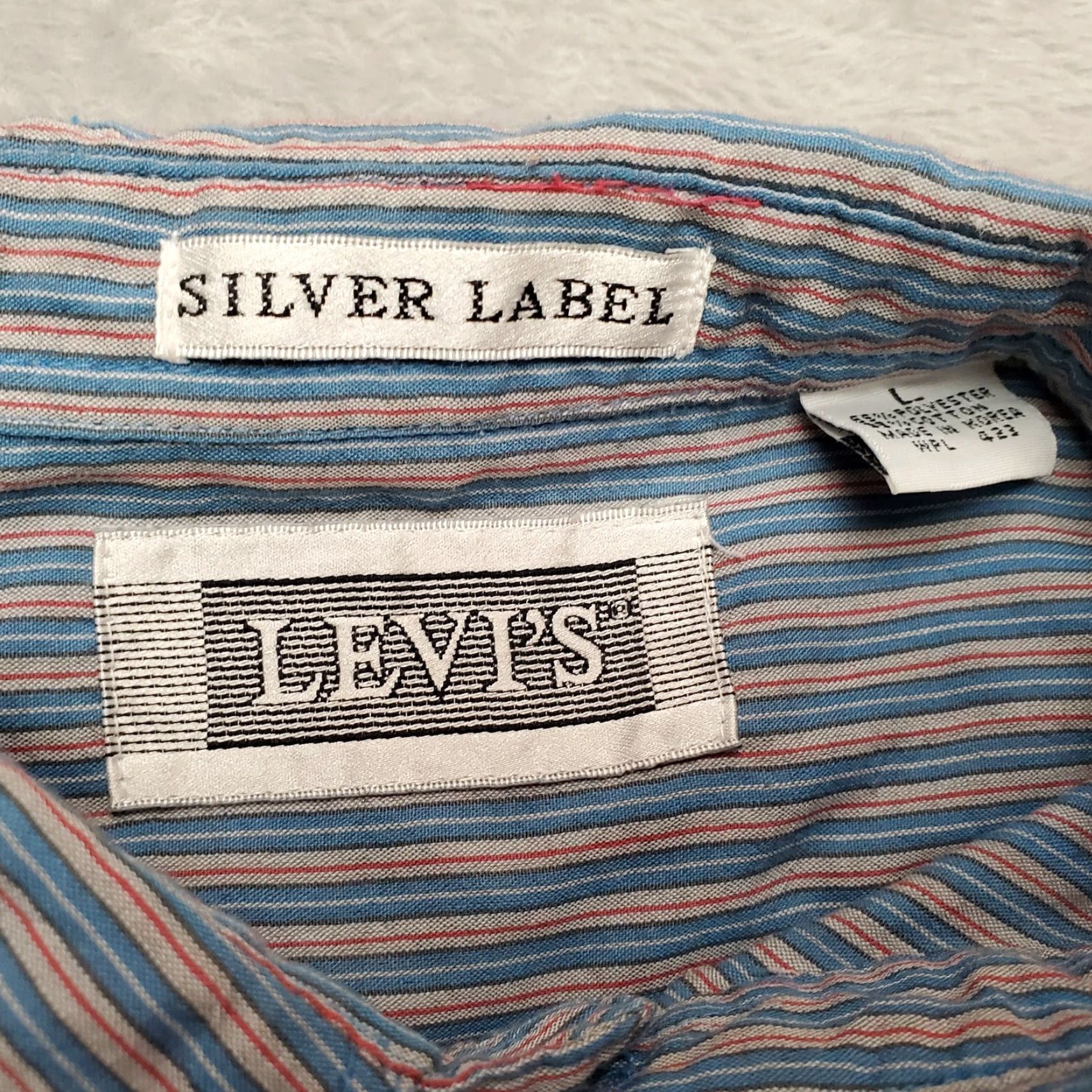 Levi's VINTAGE Levis Silver Label Shirt Mens L Blue Striped Big E Tab Long Sleeve Button-Up Casual Mens Size US L / EU 52-54 / 3 - 5 Thumbnail
