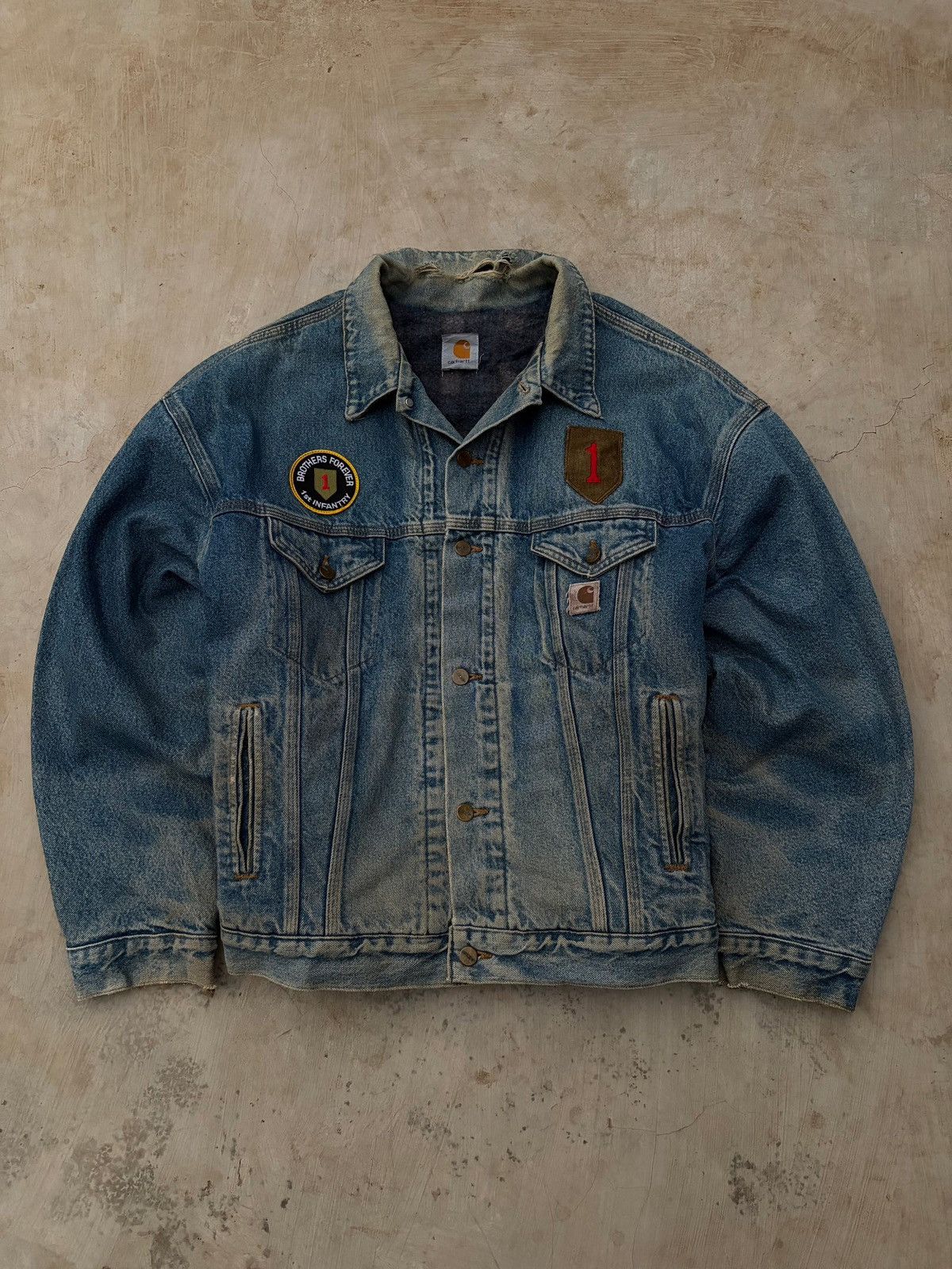 Carhartt Vintage 90s Carhartt Denim Jacket 1st Infantry Size US XL / EU 56 / 4 - 2 Thumbnail