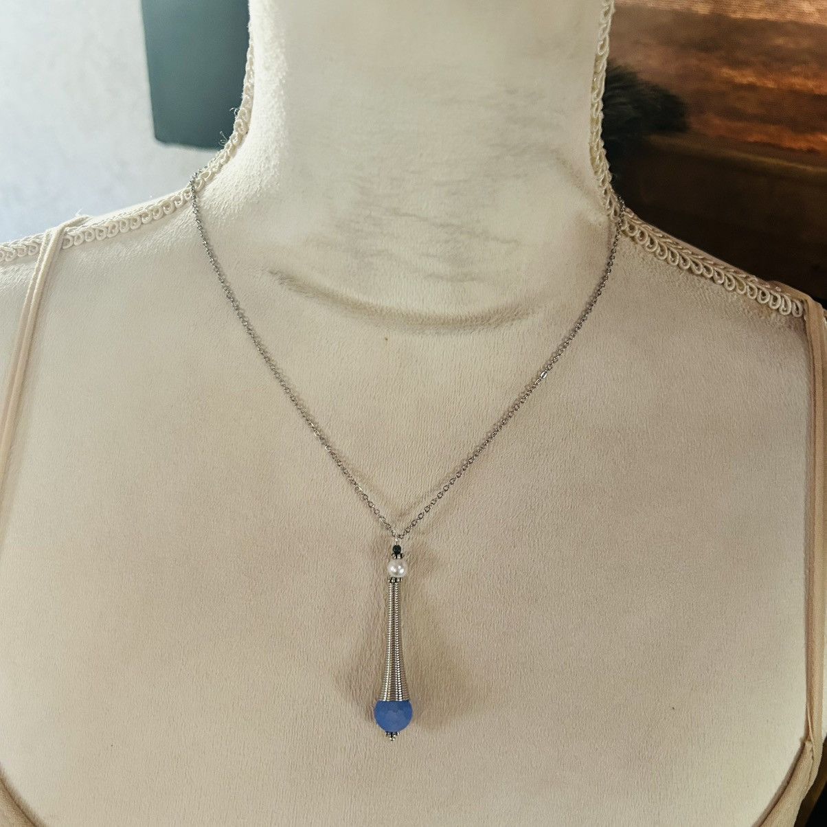 Handmade Handcrafted periwinkle crackle glass silver coil set Size ONE SIZE - 4 Thumbnail