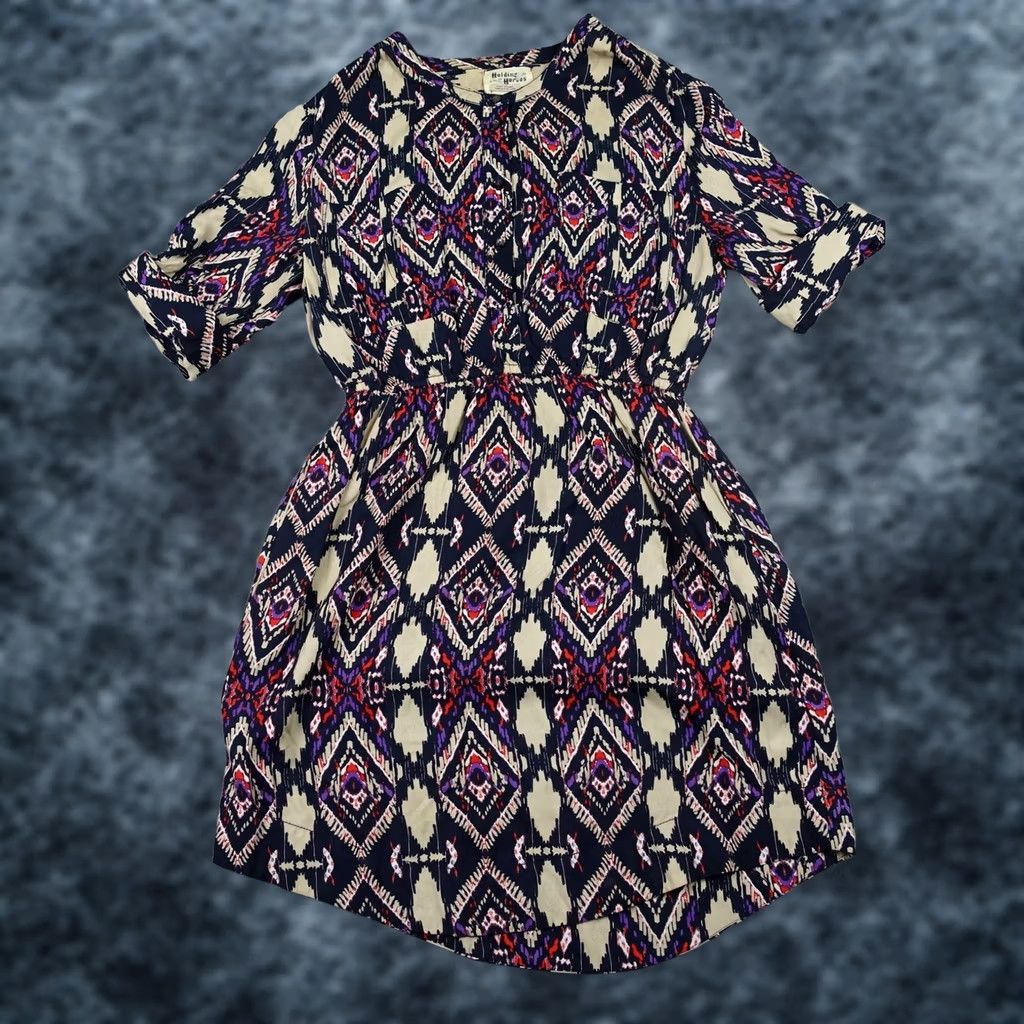 Anthropologie Holding Horses Dress Womens 0 Black Boho Tribal Rayon Shirt Dress Pockets 3/4 Sleeve Short Vintage No Womens Size XS / US 0-2 / IT 36-38 - 1 Thumbnail