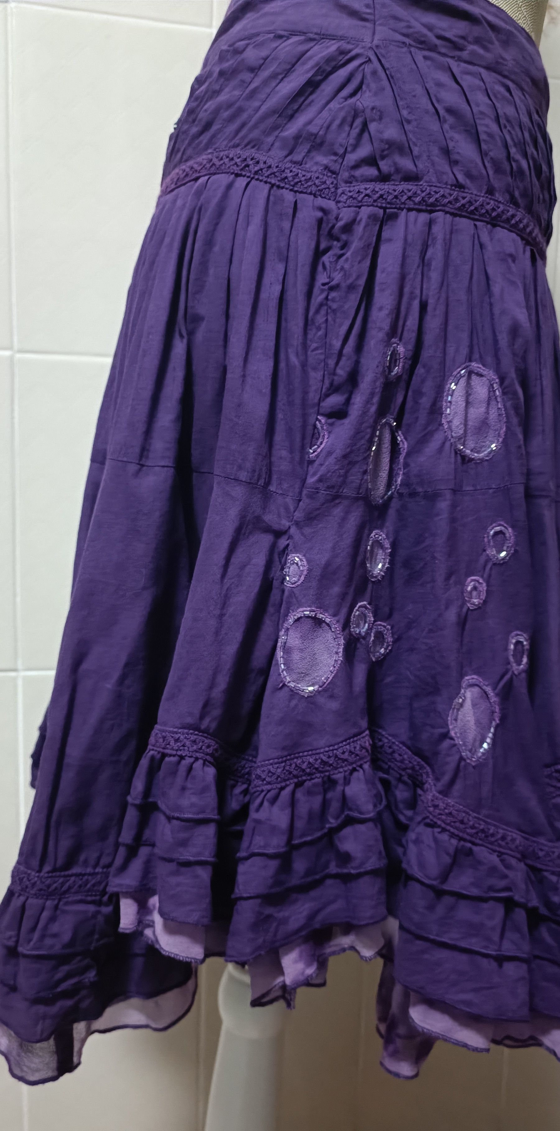 Jean Paul Gaultier Purple cotton skirt with silk ruffles Size 26" / US 2 / IT 38 - 13 Thumbnail