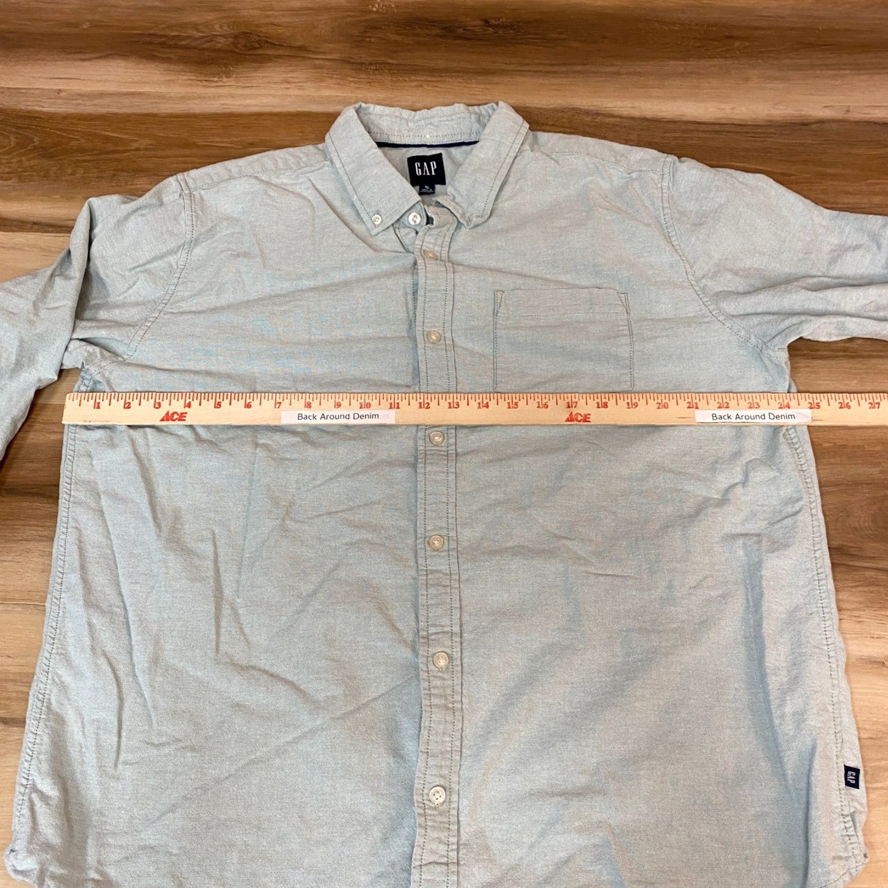 Gap GAP Shirt Mens XL Long Sleeve Button-Down Oxford Cloth Light Green Blue Solid Casual Preppy 90s? Size US XL / EU 56 / 4 - 6 Thumbnail