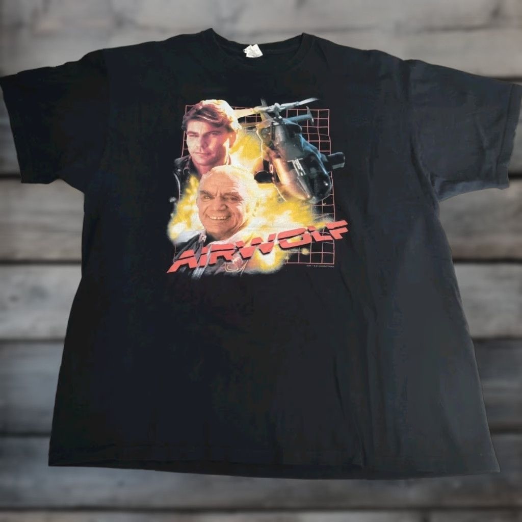 Jerzees VINTAGE JERZEES Airwolf Graphic Tee Shirt Men's XL Black Military TV Series Size US XL / EU 56 / 4 - 1 Thumbnail