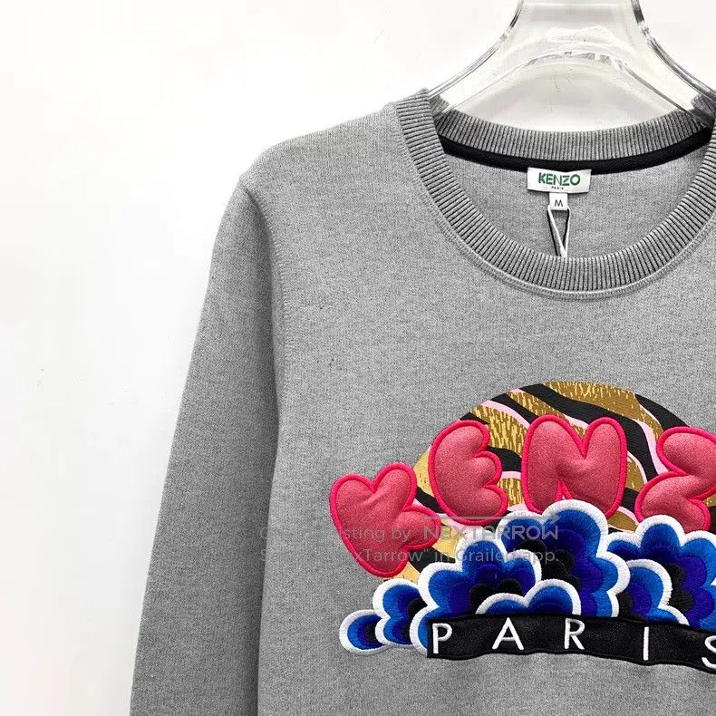 Kenzo Kenzo Grey Logo Embroidered Round Neck Cotton Long Sleeve Size M / US 6-8 / IT 42-44 - 3 Thumbnail