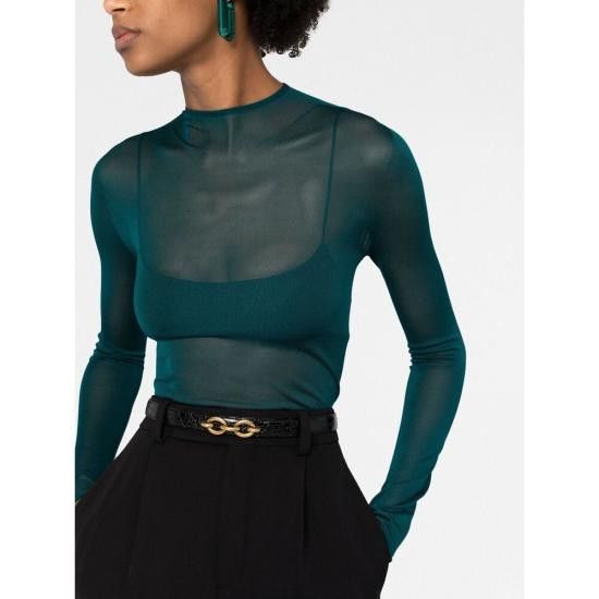 Saint Laurent Paris o1s1wg110924 High Neck Top In Silk Sweater in Green Size S / US 4 / IT 40 - 2 Thumbnail