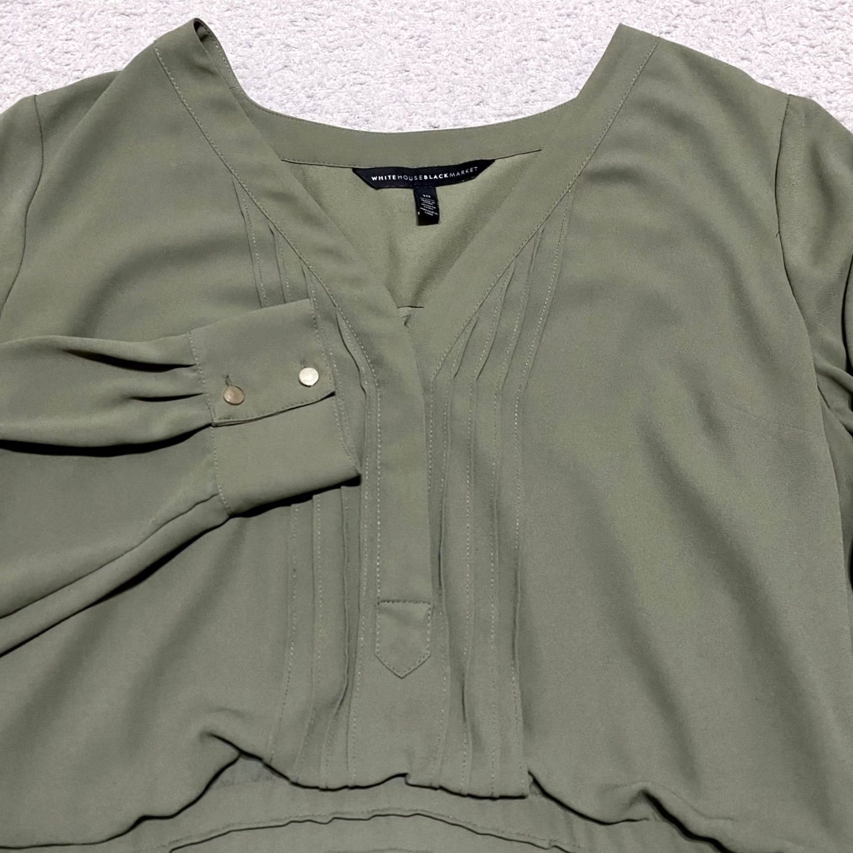 White House Black Market White House Black Market Dress 10 Olive Green Fit Flare L/S V Neck Pocket Womens Size L / US 10 / IT 46 - 5 Thumbnail
