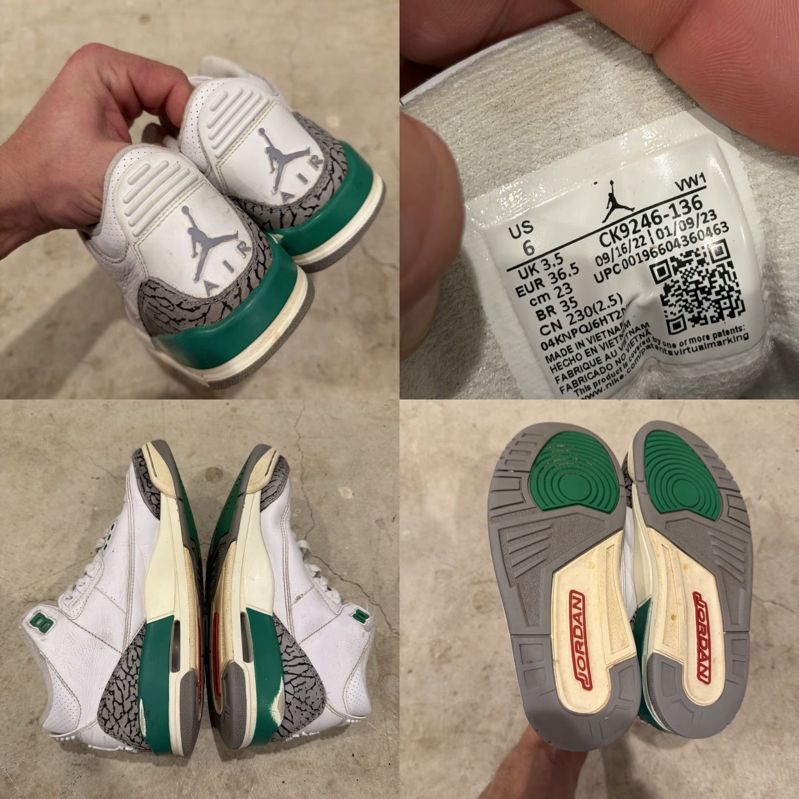 Jordan Brand Jordan 3 Lucky Green Womens Size 6 Ck9246-136 Used Size ONE SIZE - 8 Thumbnail