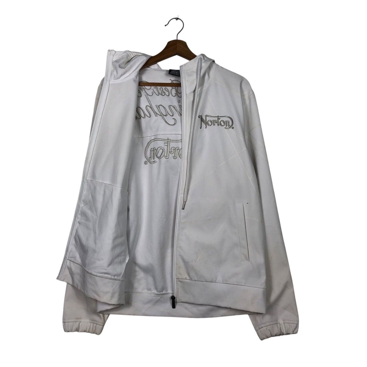 Japanese Brand Rich White Zipper Jacket Hoodie Norton Big Logo Embroidered Size US L / EU 52-54 / 3 - 15 Thumbnail