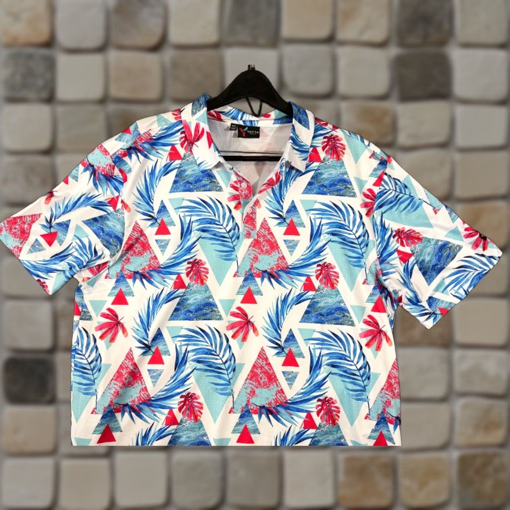 Vintage Yatta Polo Shirt Mens 2XL Blue White Floral Golf Performance Stretch Outdoor Short Sleeve Shirt Size US XXL / EU 58 / 5 - 1 Thumbnail