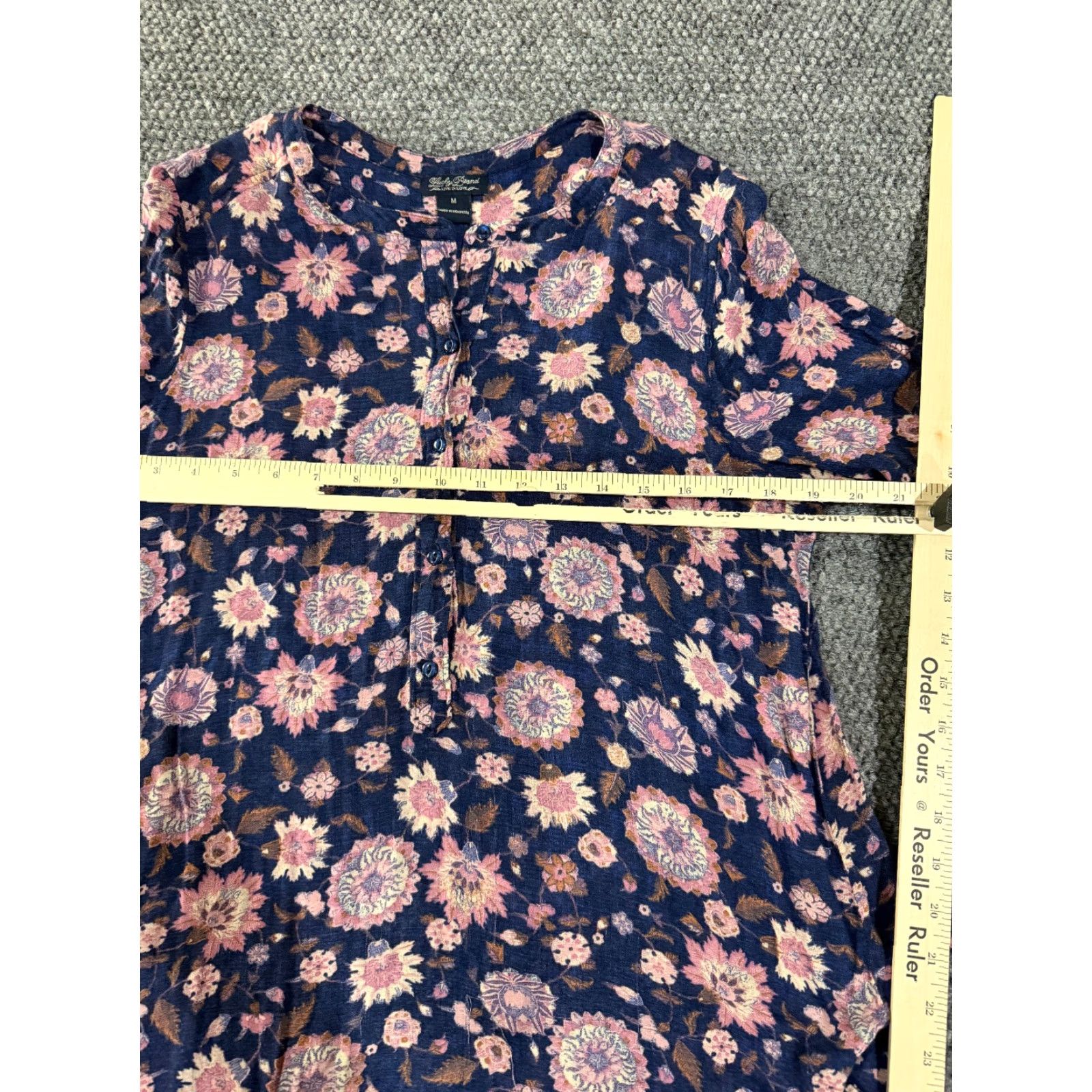 Lucky Brand Lucky Brand blouse Womens M Blue Pink Floral Boho Peasant Crew Neck Long Sleeve Casual Lightweight Rayon Viscose Regular Stretch Built-in Size M / US 6-8 / IT 42-44 - 4 Thumbnail