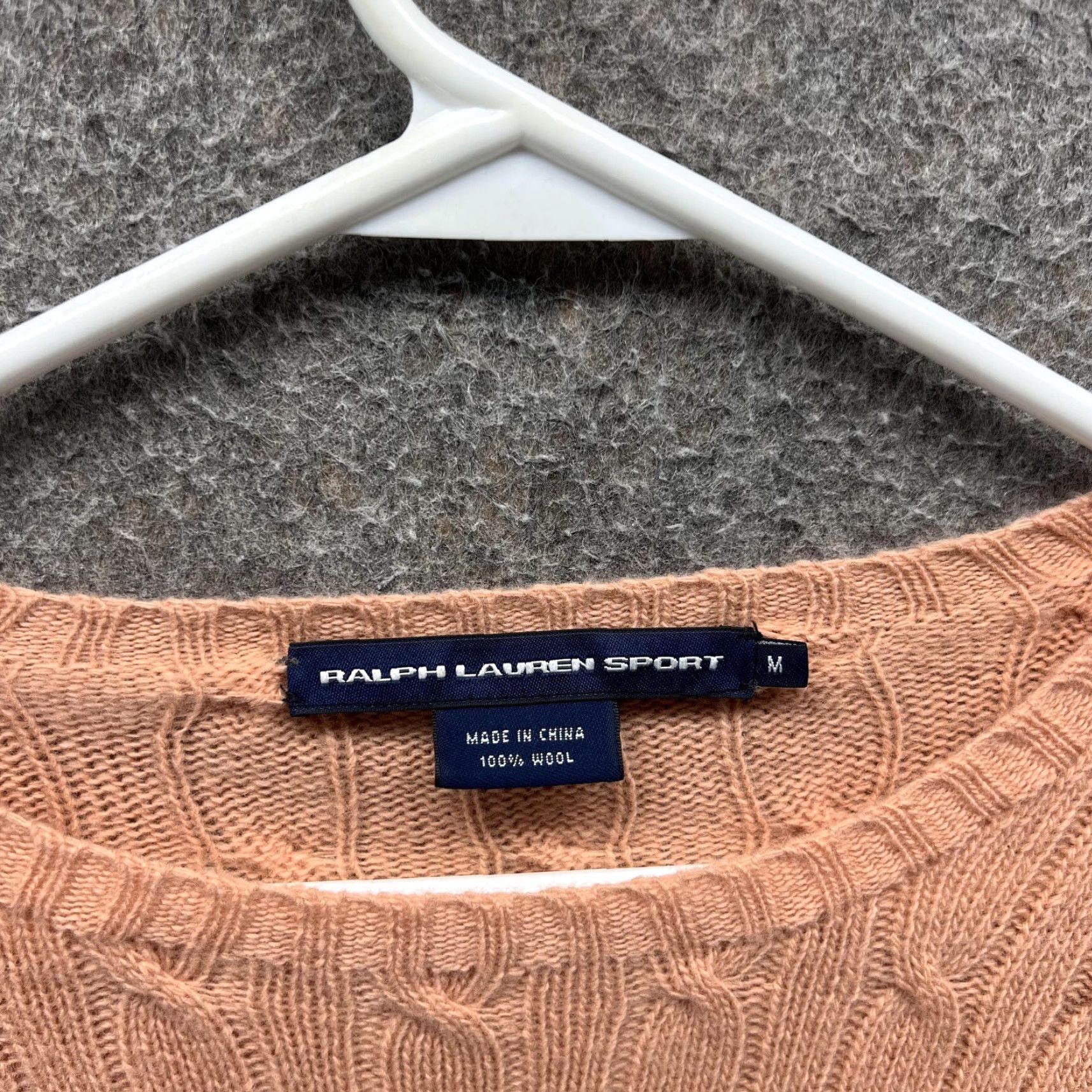 Polo Ralph Lauren VINTAGE Ralph Lauren Sport Sweater Womens Medium Orange Cable Knit 100% Wool Pullover Crew Neck Embroidered Pony Logo Size M / US 6-8 / IT 42-44 - 6 Thumbnail
