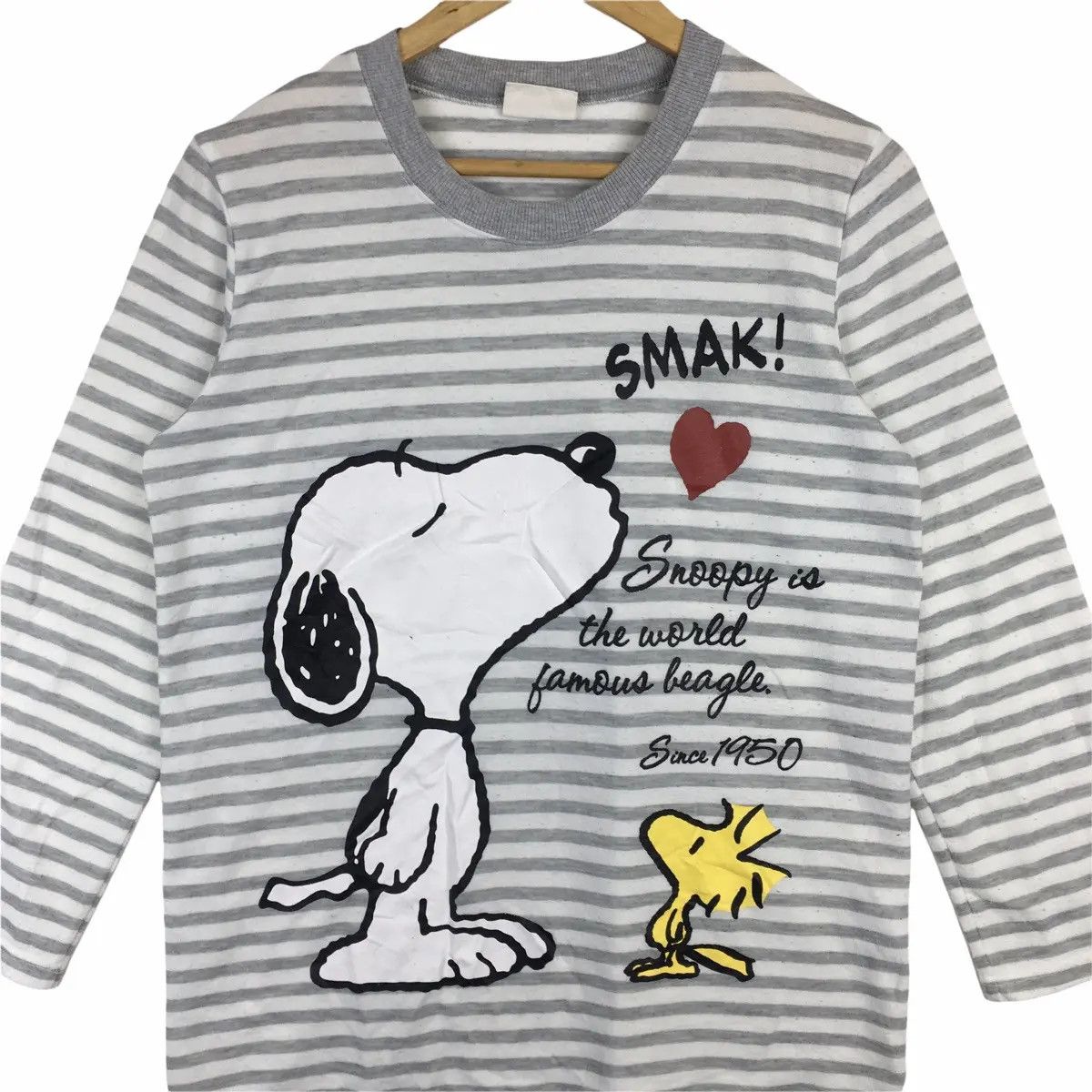 Peanuts × Vintage Vtg PEANUTS SNOOPY Cartoon Striped Sweater Sweatshirt Size L / US 10 / IT 46 - 2 Thumbnail