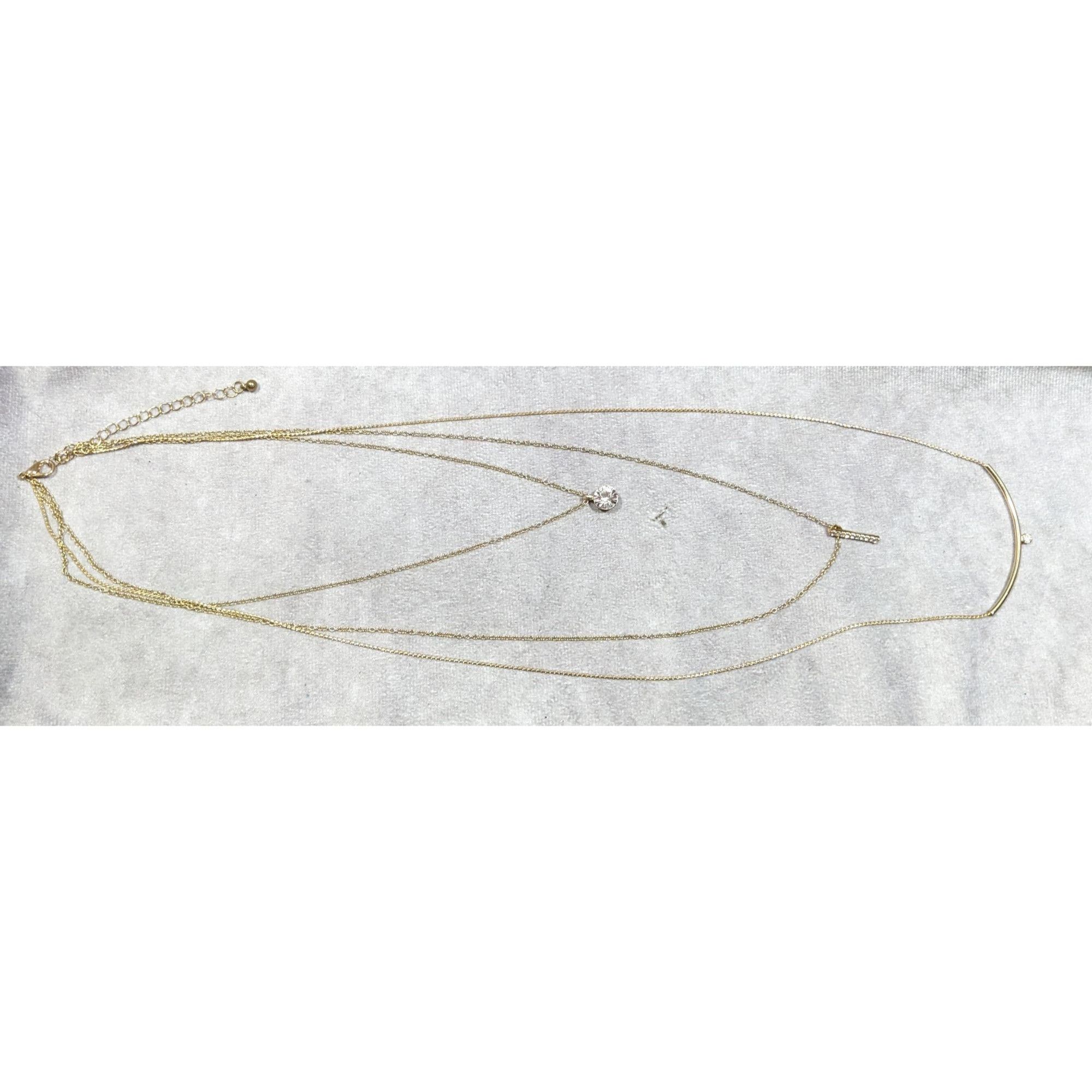 Other Elegant Glam Multilayer Triple Chain And Rhinestone Pendant Size ONE SIZE - 8 Thumbnail