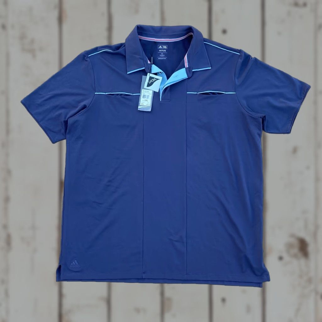 Adidas Adidas Adipure Polo Golf Shirt 2XL Blue Striped Short Sleeve Mens Shirt Polo Golf Casual Breathable Stretch Button Size US XXL / EU 58 / 5 - 1 Thumbnail