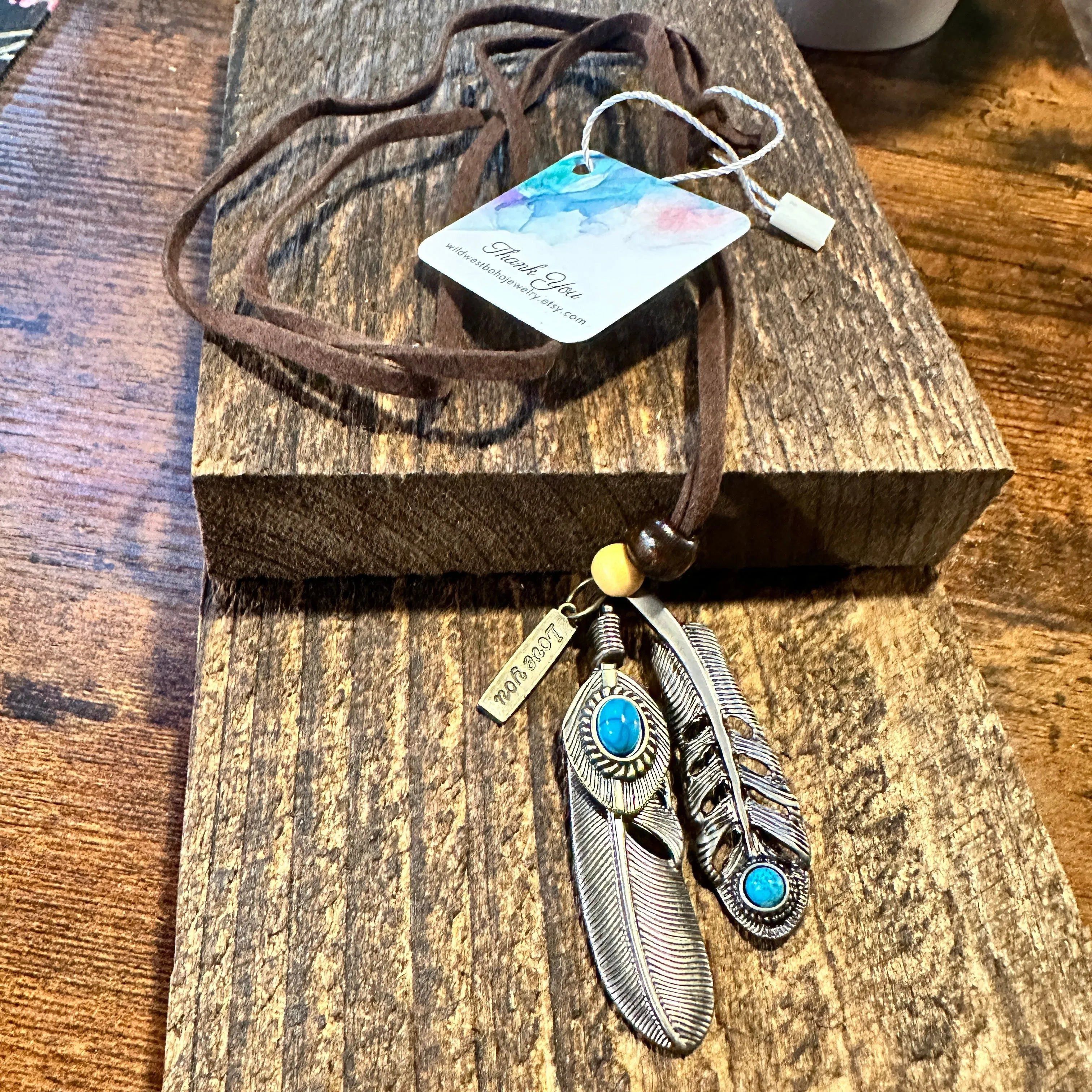 Other Southwest-Inspired Turquoise Feather Pendant Necklace on Bro Size ONE SIZE - 4 Thumbnail