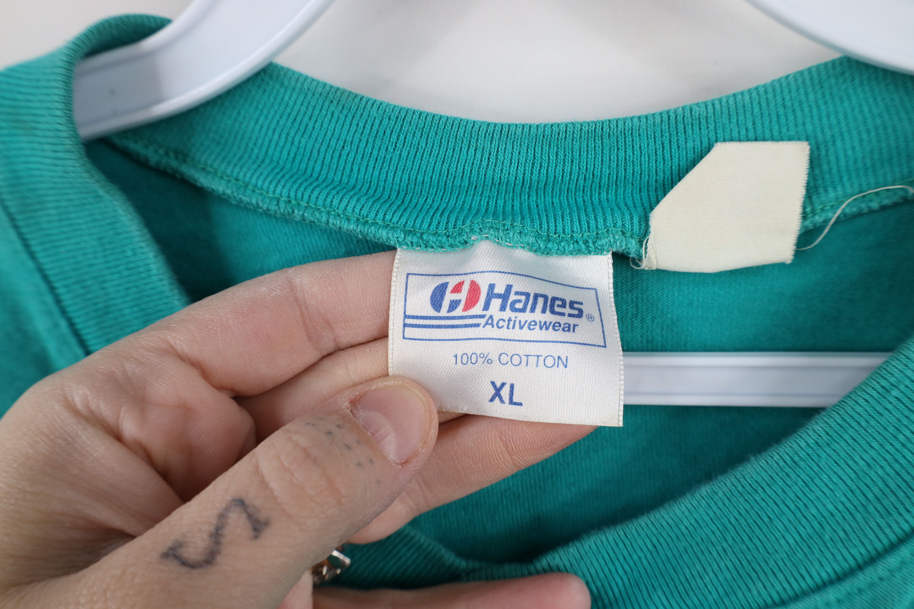 Hanes × Vintage Vintage 80s 90s Hanes Blank Cotton Henley T-Shirt Teal Size US XL / EU 56 / 4 - 9 Thumbnail
