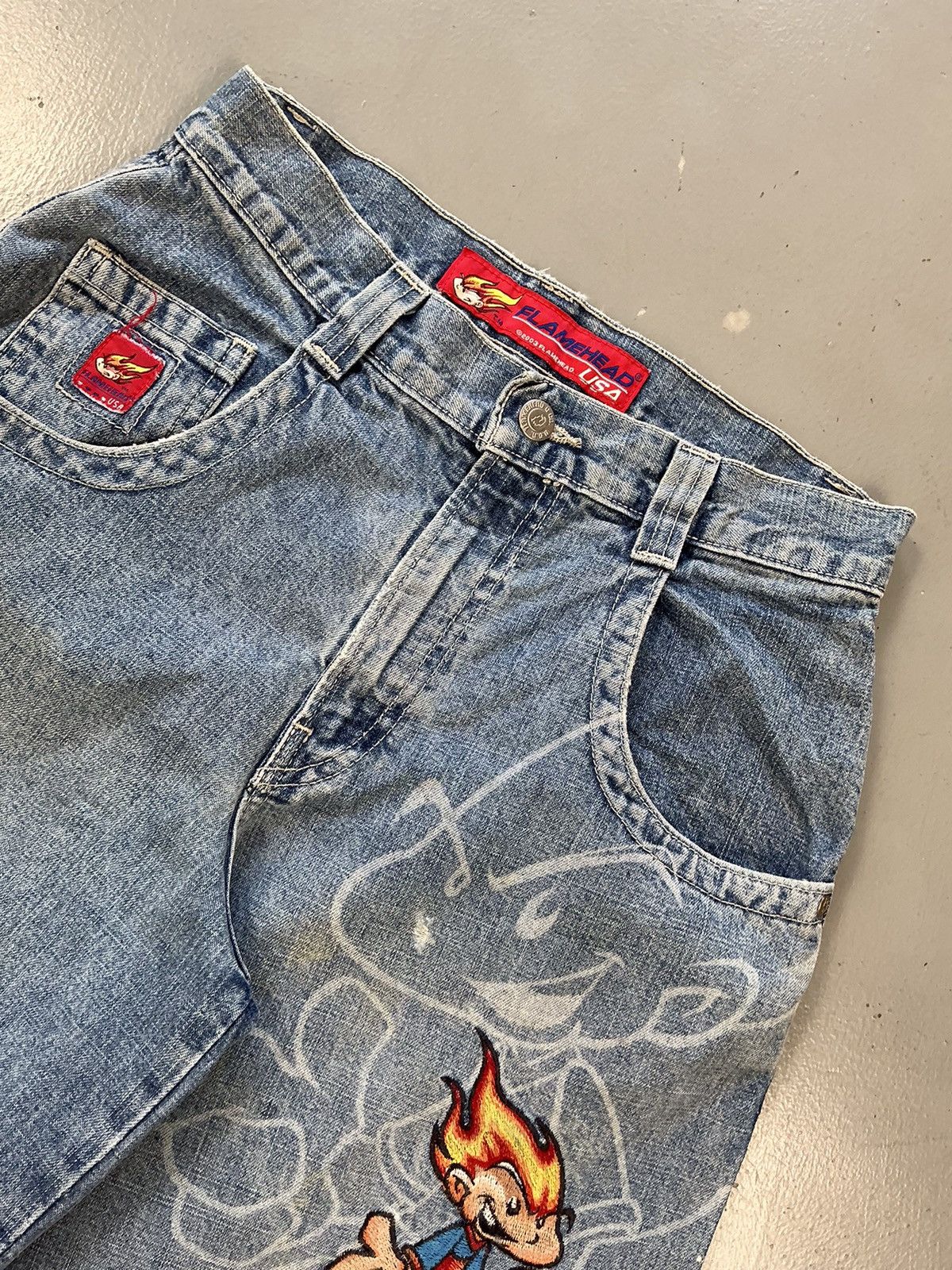 JNCO Vintage flamehead crazy boy printed denim jort Size US 28 / EU 44 - 7 Thumbnail