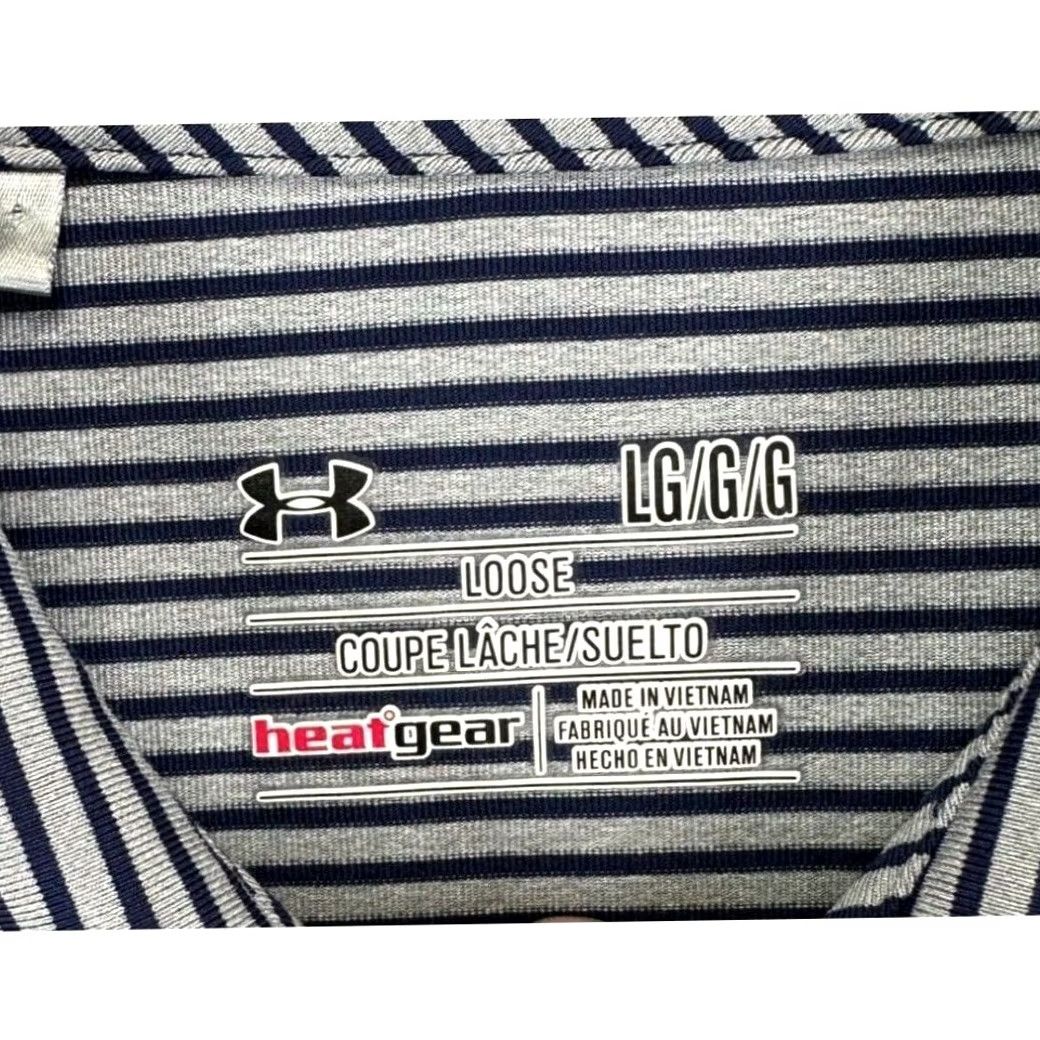 Under Armour Under Armour Polo Shirt Mens Large Grey Navy Striped HeatGear Golf Rugby Short Sleeve Collared Athletic Breathable Lightweight Polyester Size US L / EU 52-54 / 3 - 3 Thumbnail
