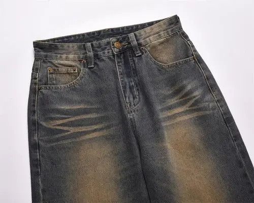 Japanese Brand Washed distressed wide-leg men's oversize loose casual jeans Size US 34 / EU 50 - 3 Thumbnail