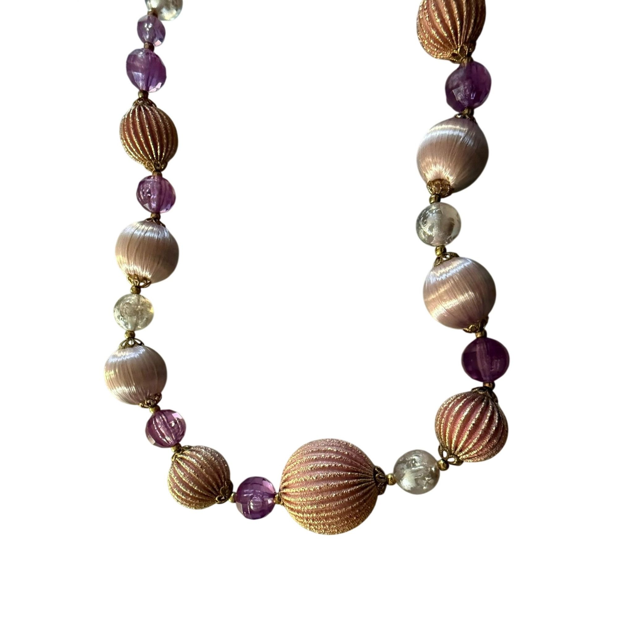 Other Vintage 1960s Lavender & Pink Beaded Necklace With Textured Size ONE SIZE - 2 Thumbnail