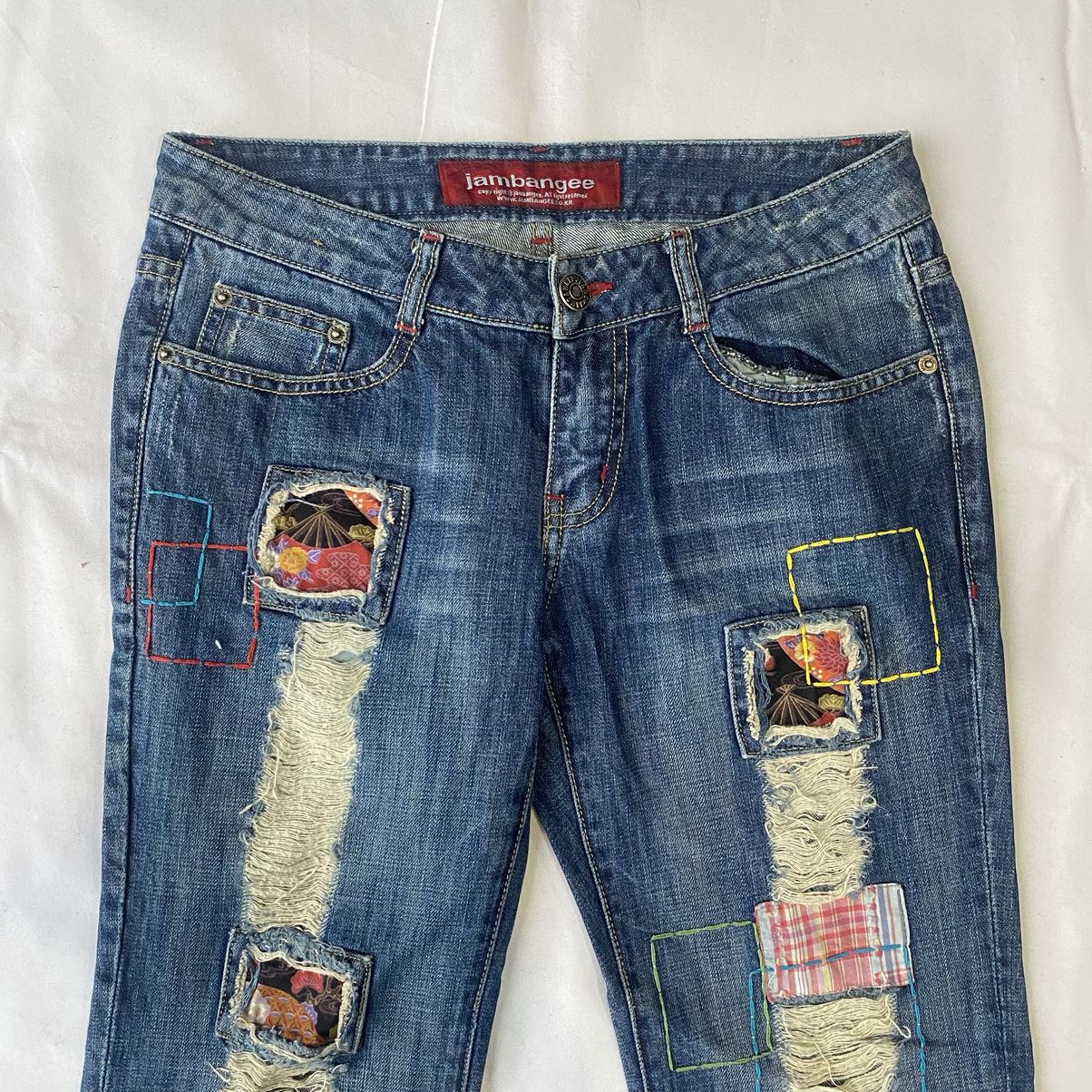 If Six Was Nine × Japanese Brand × Le Grande Bleu (L.G.B.) Jambangee Distressed Patchwork Denim Flared Y2K Grunge Style Size US 28 / EU 44 - 2 Thumbnail