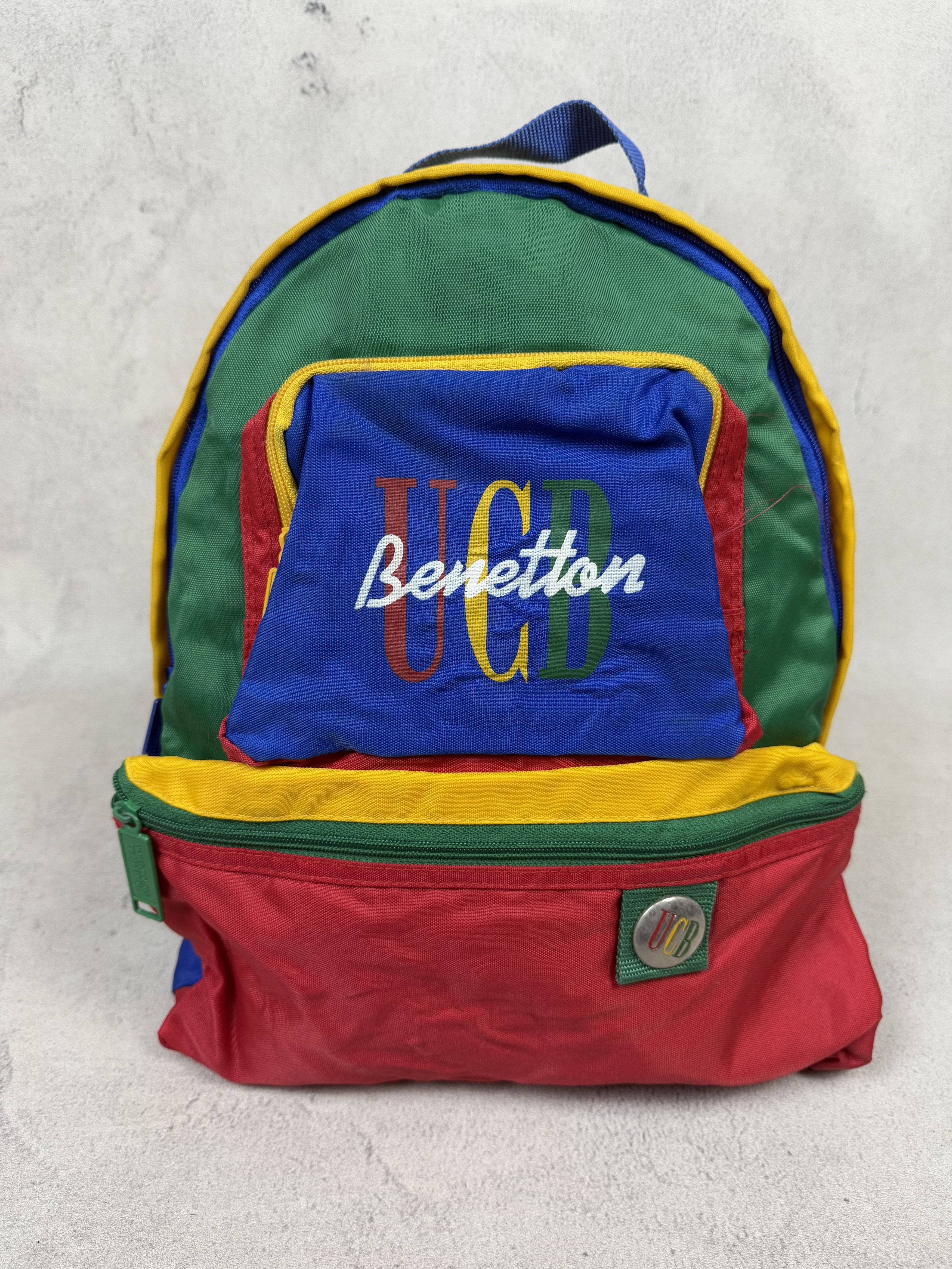 Vintage 90s United Colors of Benetton Blue Fuzzy Backpack - Rare Vintage 90s Benetton Colorblock Nylon Backpack, Crossbody  main image 3