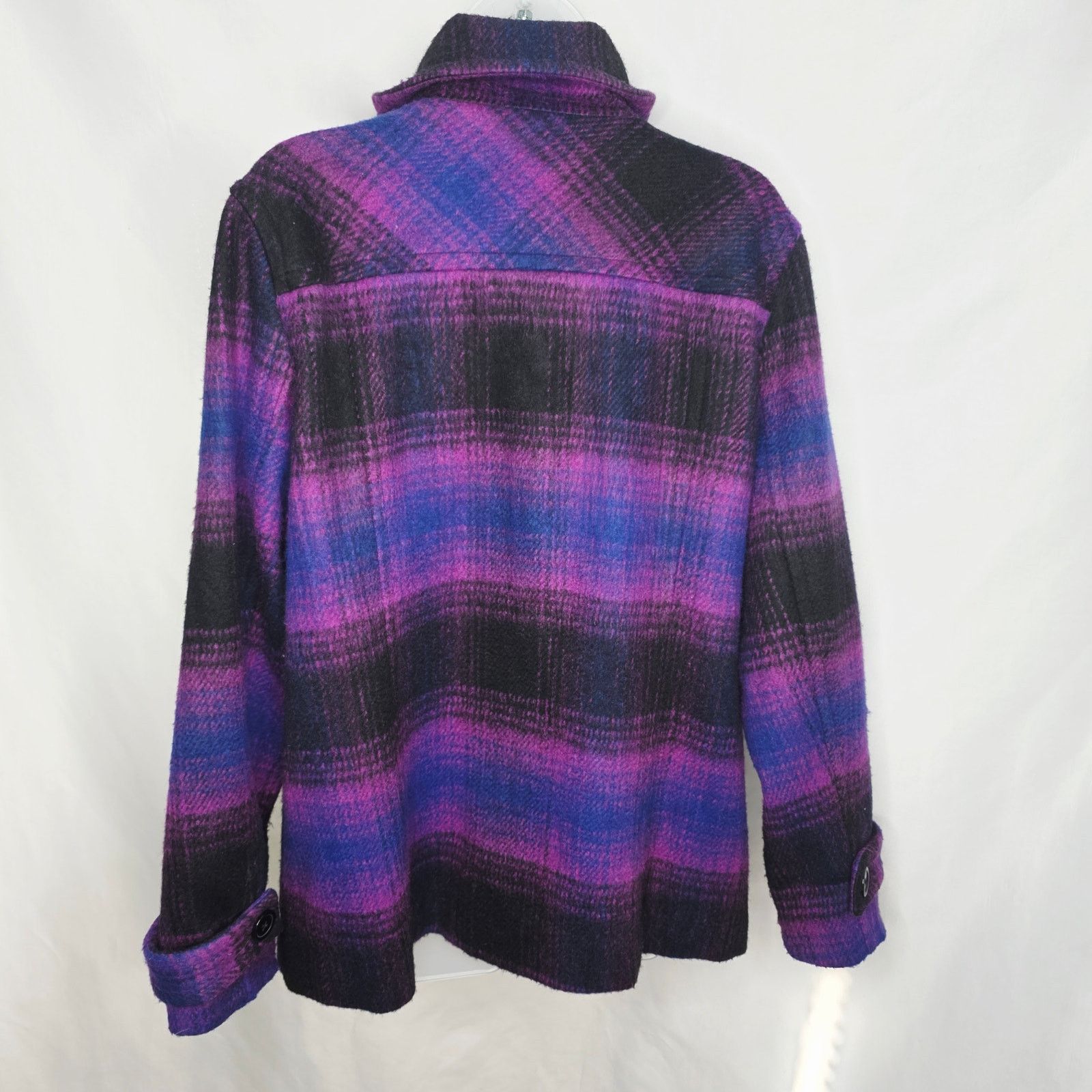 Coldwater Creek Coldwater Creek Purple & Black Plaid Wool Blend Jacket Size XL / US 12-14 / IT 48-50 - 3 Thumbnail