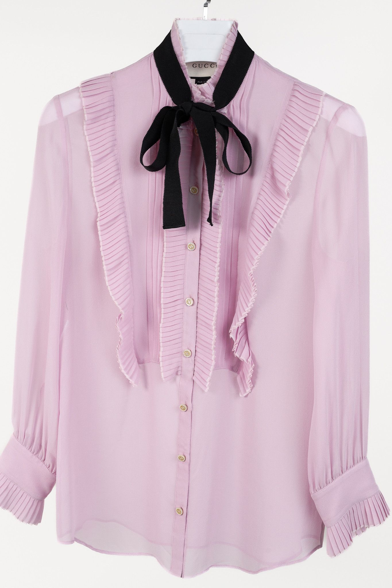 Gucci Gucci Resort 2016 Pink Silk Pleated Ruffle Tie-Neck Shirt Size M / US 6-8 / IT 42-44 - 3 Thumbnail