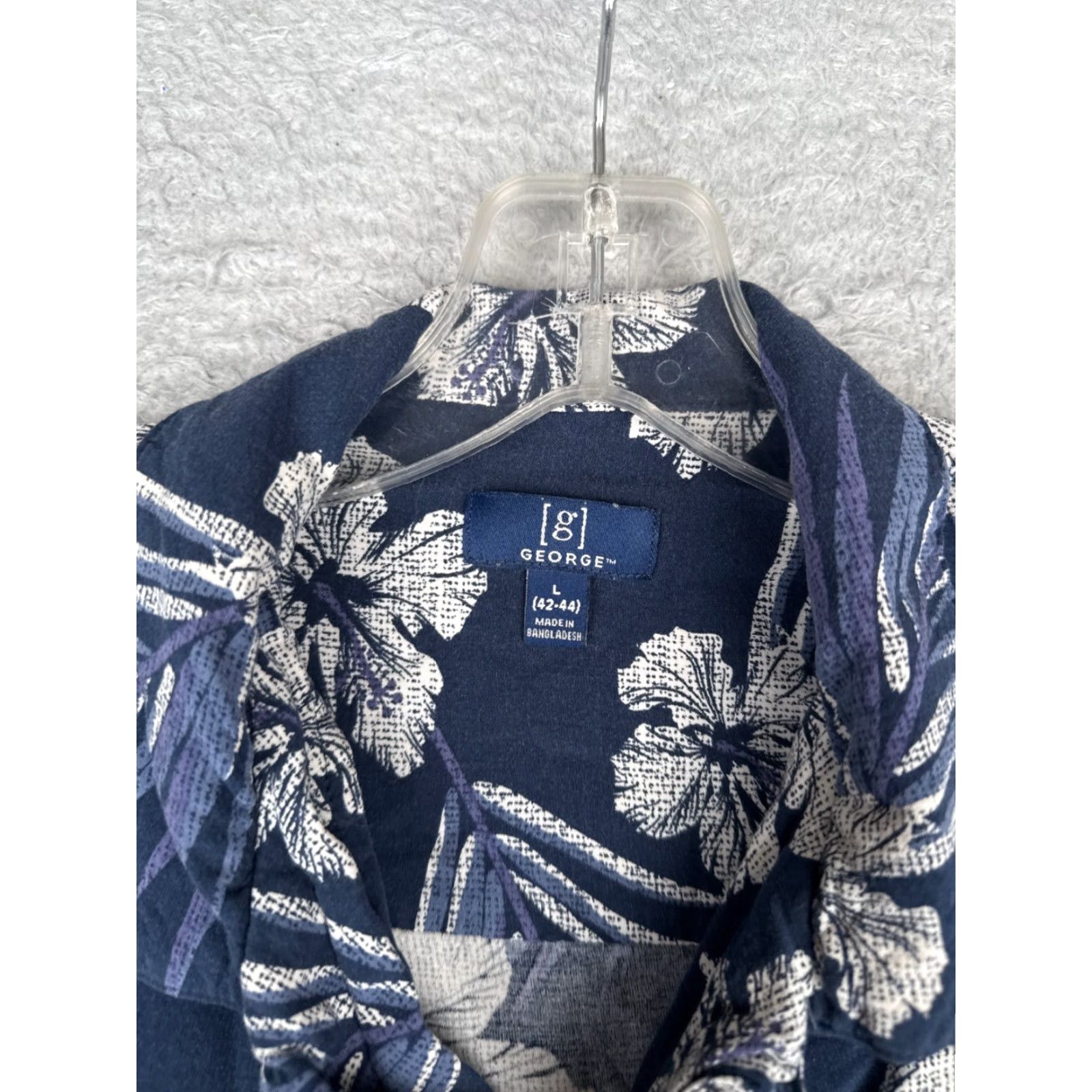 George George Shirt Adult Large Blue White Floral Leaf Button Up Hawaiian 100% Rayon Size US L / EU 52-54 / 3 - 7 Thumbnail