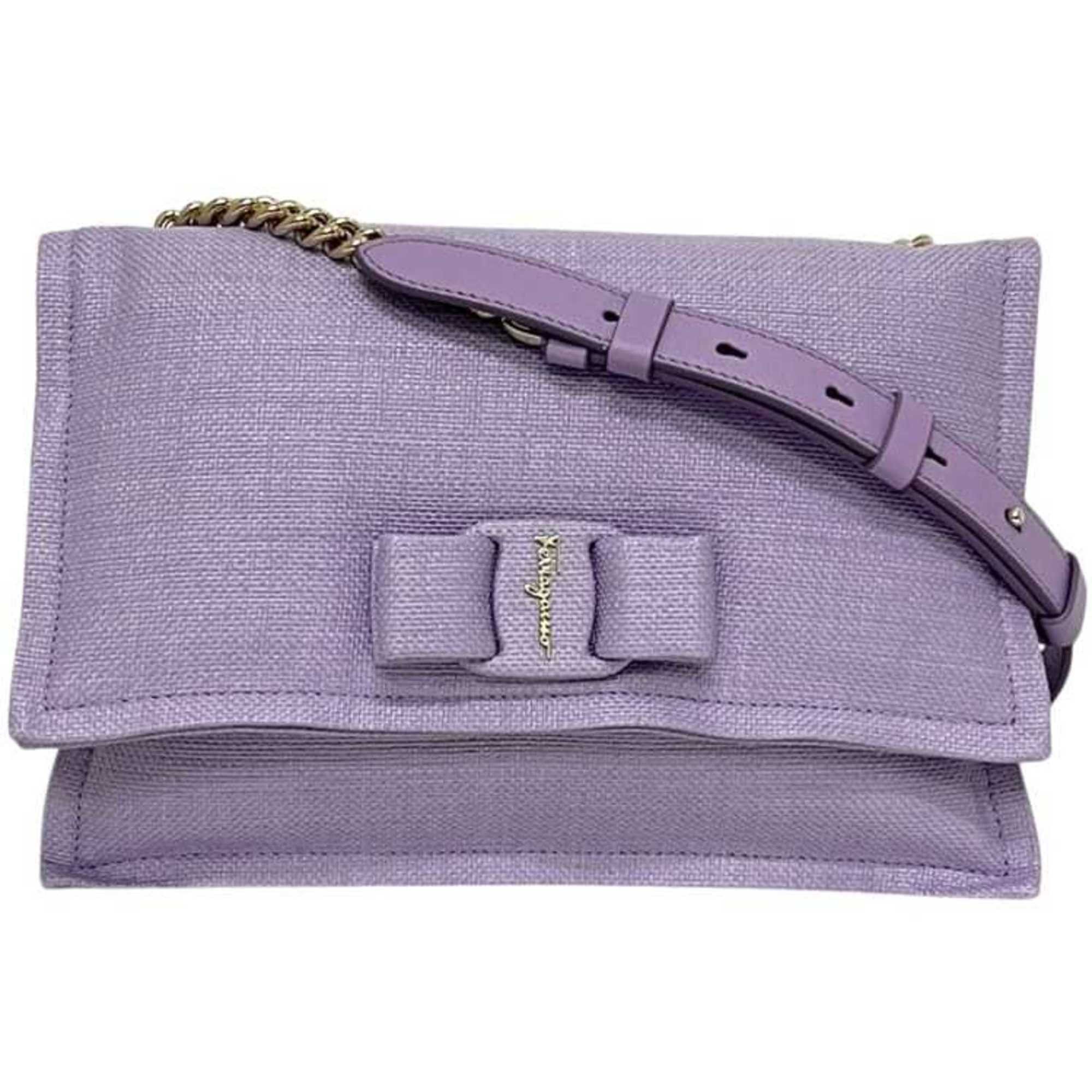Salvatore Ferragamo Salvatore Ferragamo Chain Shoulder Bag f-25193 Purple Vara Viva Bow GG-210363 Coated Canvas Ribbon Flap Crossbody VIVA BOW Puffer Size ONE SIZE - 1 Thumbnail