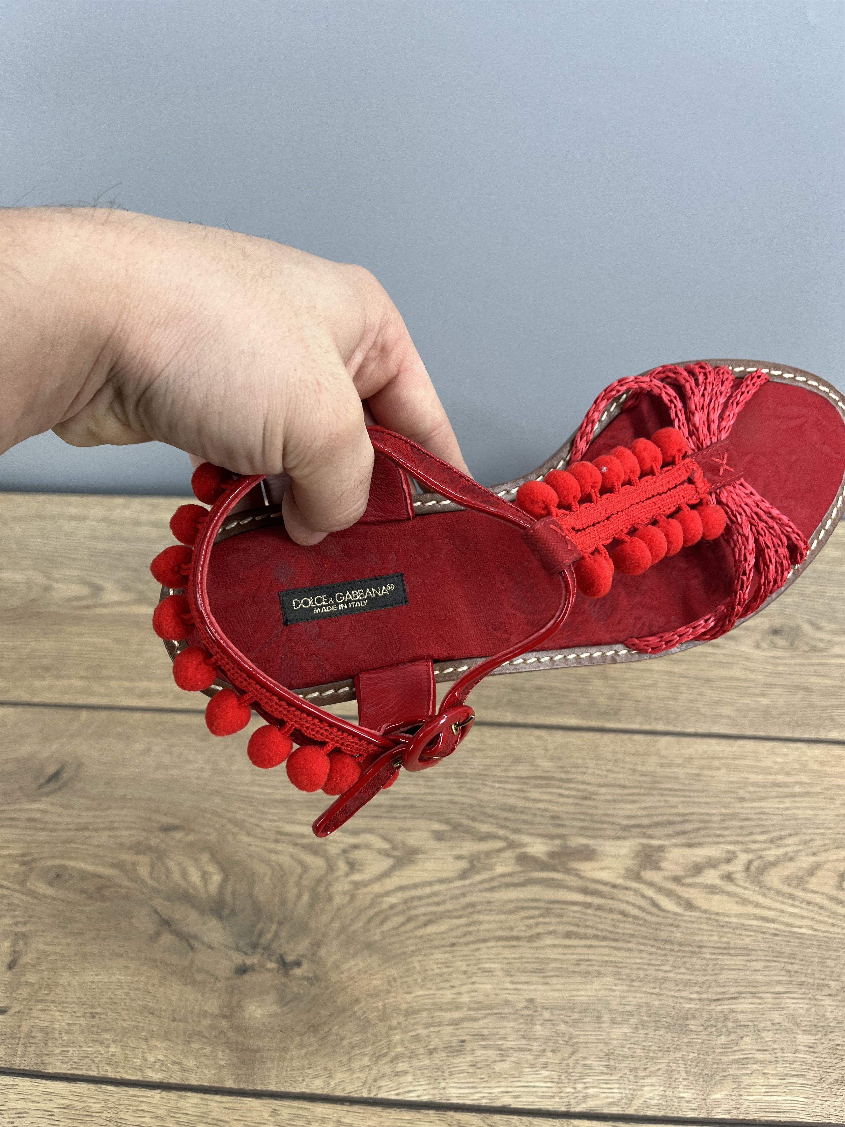 Dolce & Gabbana Vintage Dolce & Gabbana Red Leather Sandals Pom Pom Size US 9 / IT 39 - 4 Thumbnail