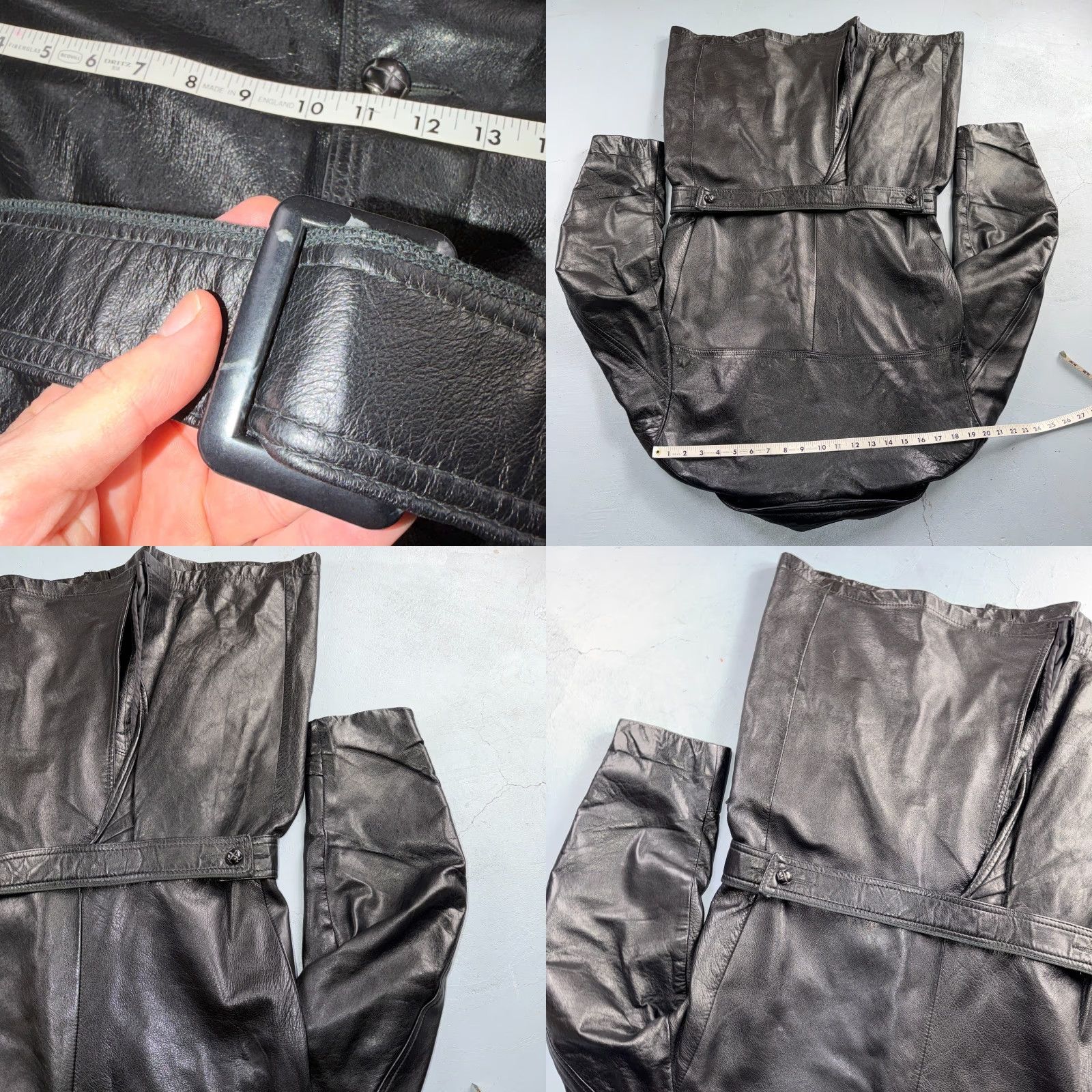 Vintage VTG Mens Leather Coat Long Duster UNLINED Military Trench Belt Black 60s Rockabilly Casual Regular Size M Boys? Size ONE SIZE - 10 Thumbnail