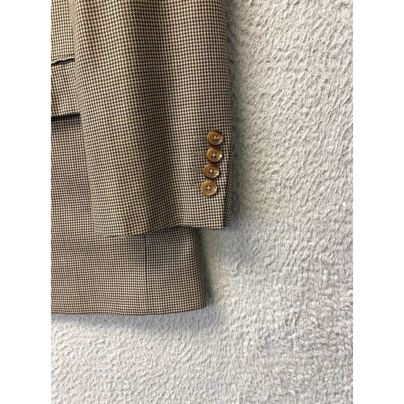 Ralph Lauren VINTAGE Ralph Lauren Blazer Jacket 40R Houndstooth Wool Men Regular 3-Button Notch Lapel Brown/Blue Label Mens Size 40R - 3 Thumbnail