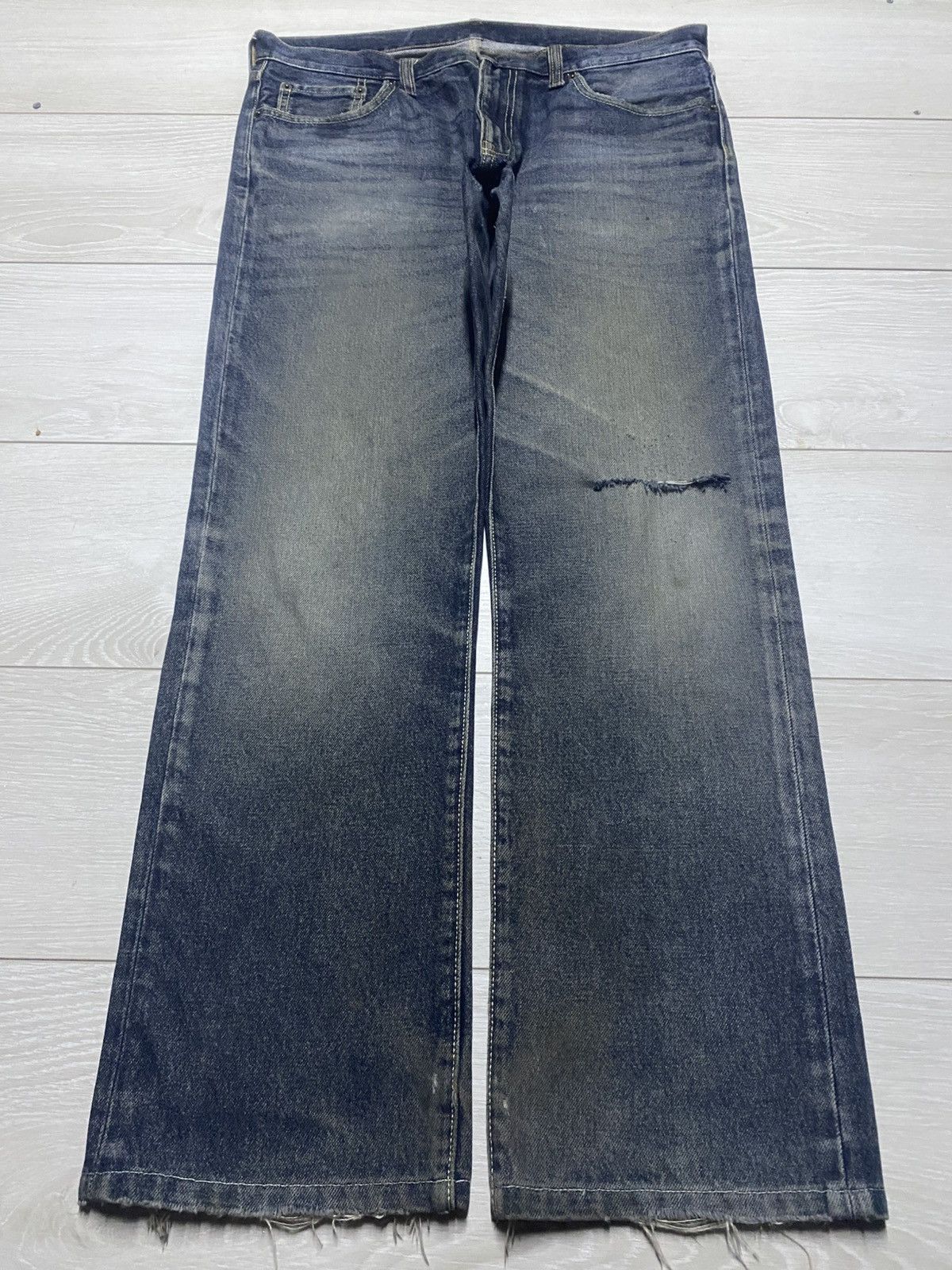 GU × Undercover Vintage gu Denim Distressed Straigh Loose Jeans Size US 35 - 1 Thumbnail