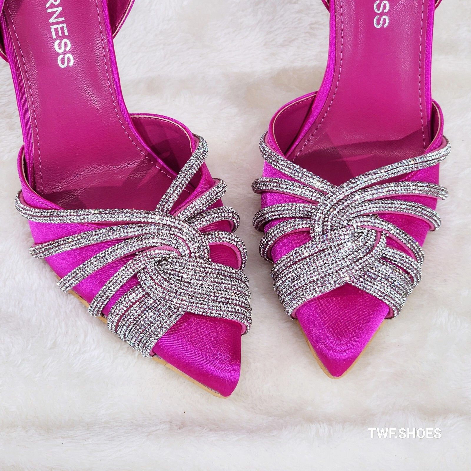 Other Elegance Slip on Slingback Fuchsia Satin Rhinestone Pointy T Size US 6.5 / IT 36.5 - 7 Thumbnail