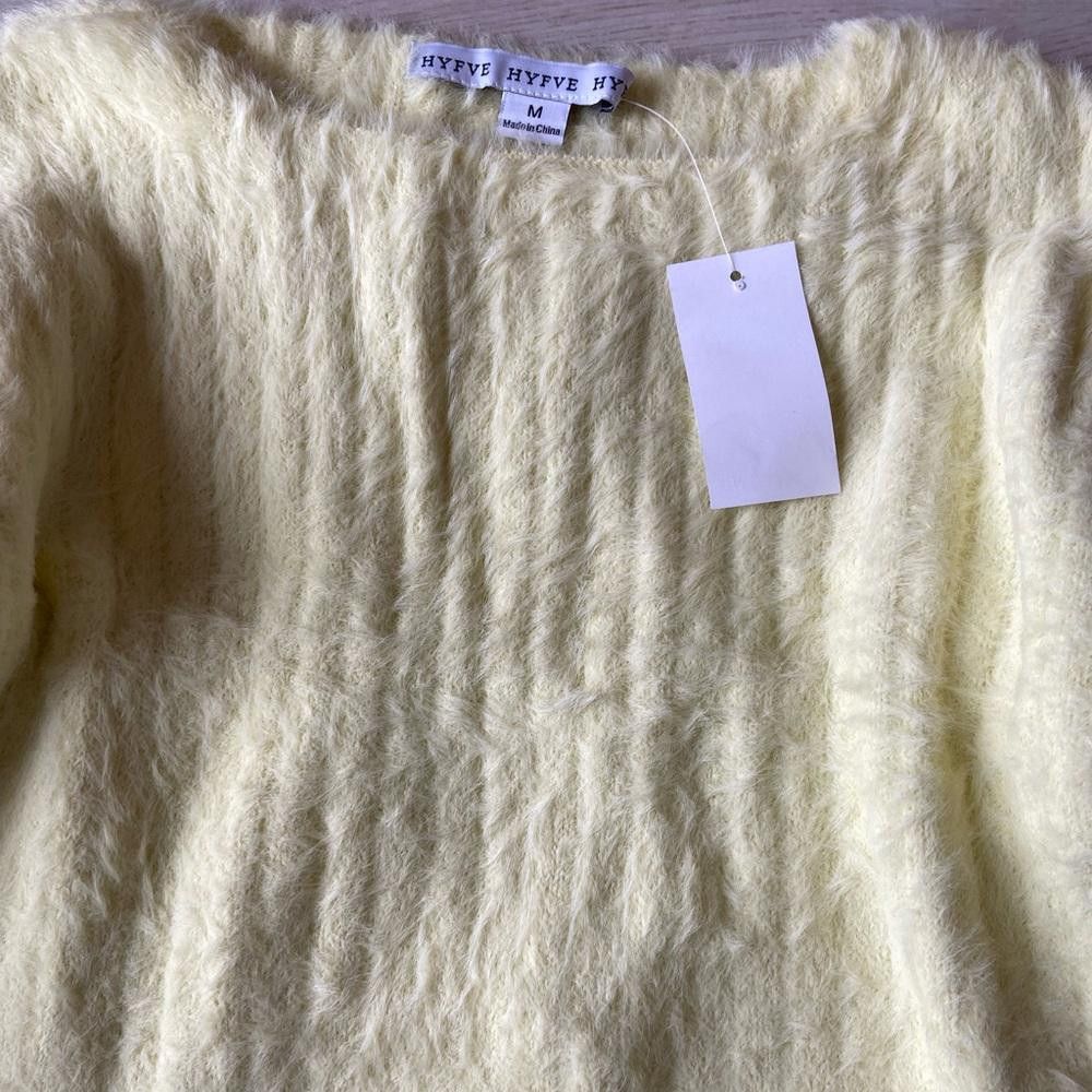 Designer Cozy Soft Yellow Cropped Knit Sweater - New With Tags Size M / US 6-8 / IT 42-44 - 2 Thumbnail