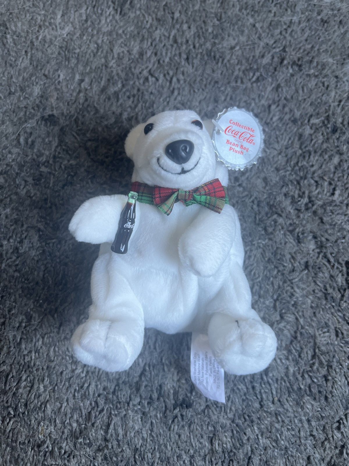 Coca Cola 1997 Coca-Cola Polar Bear In Red Bow Bean Bag Plush Size ONE SIZE - 1 Thumbnail